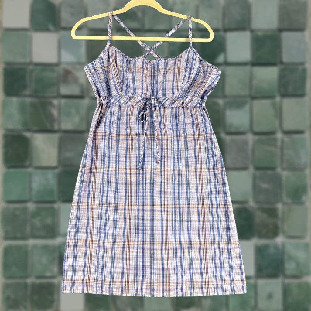 Vintage VINTAGE Tilt Plaid Mini Dress Women M Blue Empire Waist Criss Cross Straps Dress Size M / US 6-8 / IT 42-44 - 1 Thumbnail