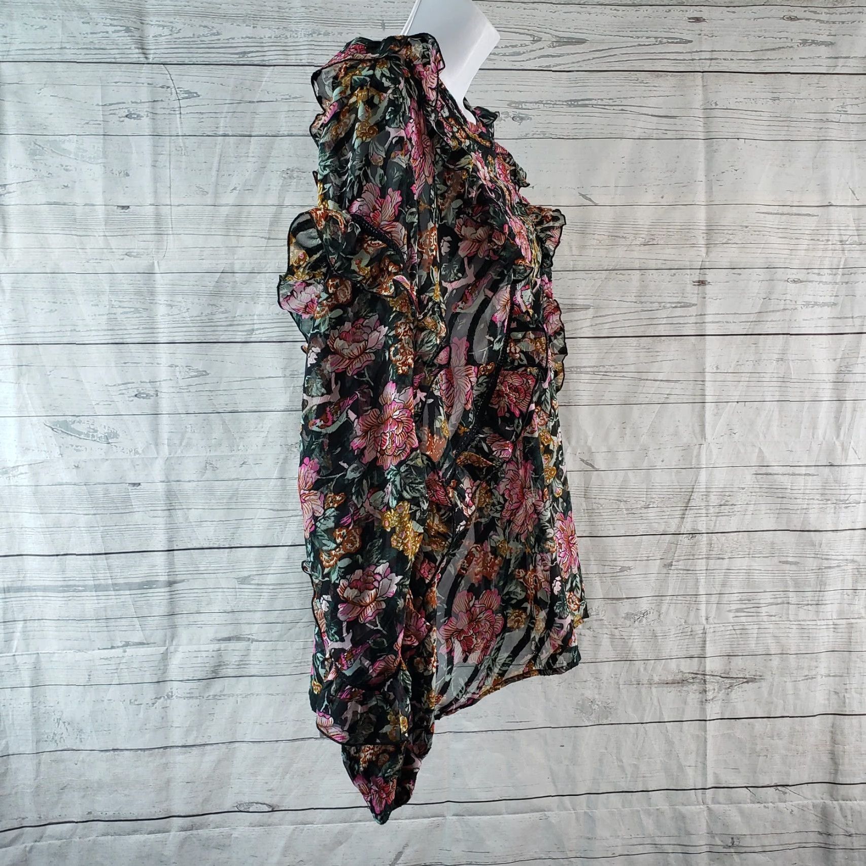 Topshop Topshop Womens Blouse Size 12 Pink Green Floral Ruffle Sheer Long Sleeve Shirt Womens Size XL / US 12-14 / IT 48-50 - 3 Thumbnail