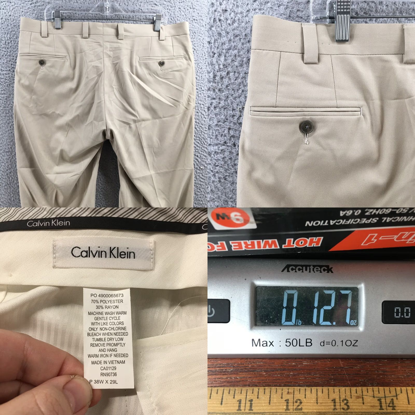Calvin Klein Calvin Klein Dress Pants Mens 38W x 29L Beige Mid Rise Flat Front Dress Pants Mens Beige Regular Straight Cut Pants Size US 38 / EU 54 - 9 Thumbnail