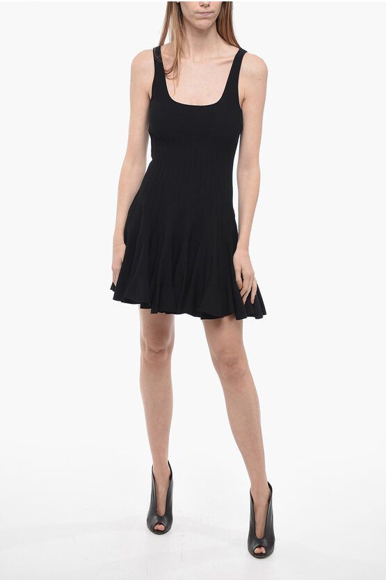 image of Alexander Mcqueen Knitted Dress With Flared Skirt in Black, Women's (Size Medium)