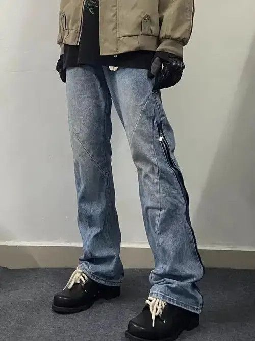 Japanese Brand Street hip-hop washed zipper micro-flare jeans Size US 32 / EU 48 - 1 Thumbnail