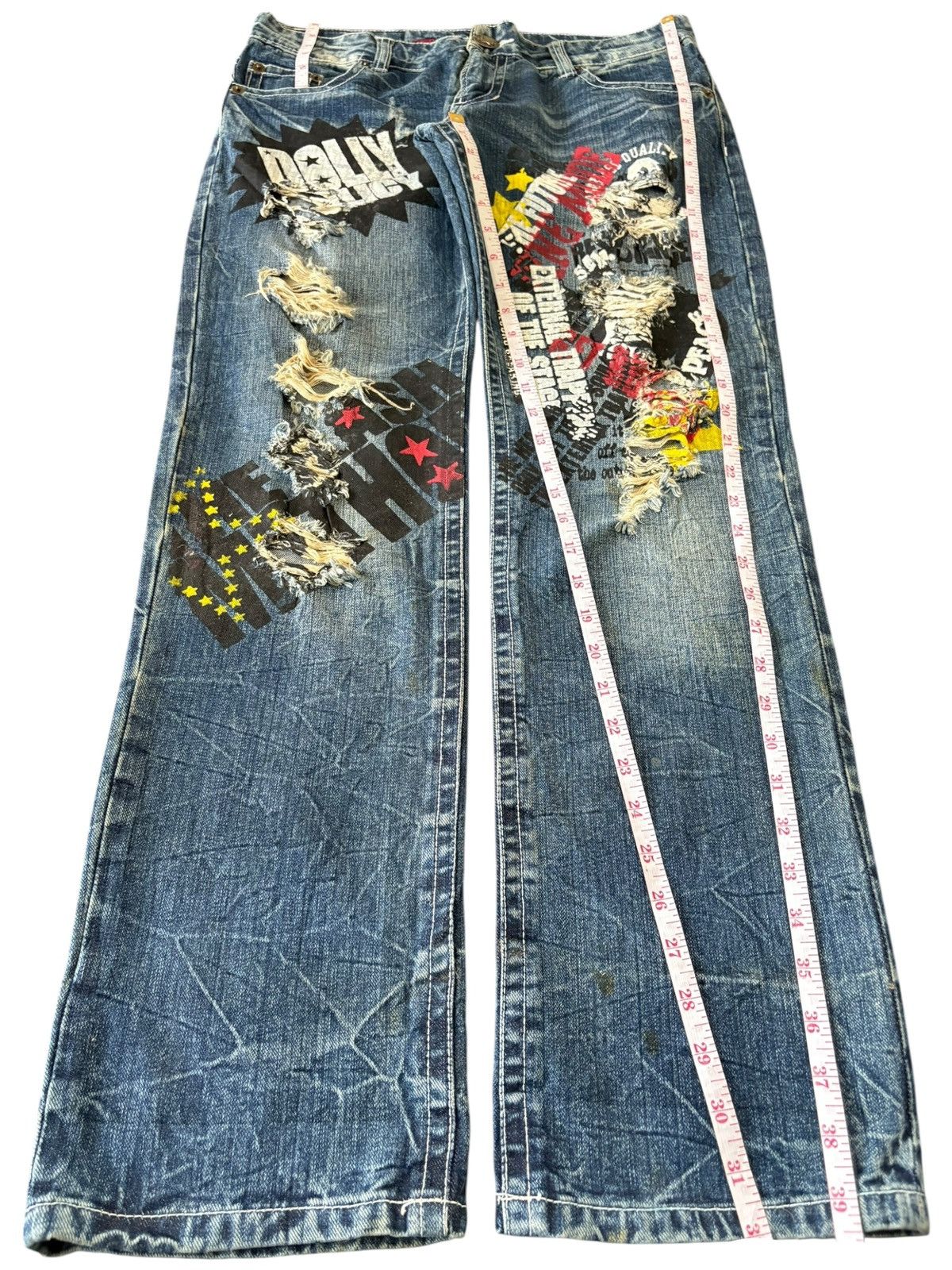 Seditionaries Vintage Japanese Brand Punk Printed Distress Loose Jeans Size 33" - 11 Thumbnail