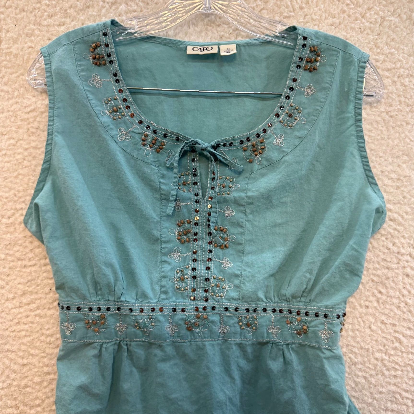 Vintage VINTAGE Y2K Cato Top Shirt M Blue Beaded Sequin Embroidered Bohemian Womens Size M / US 6-8 / IT 42-44 - 3 Thumbnail