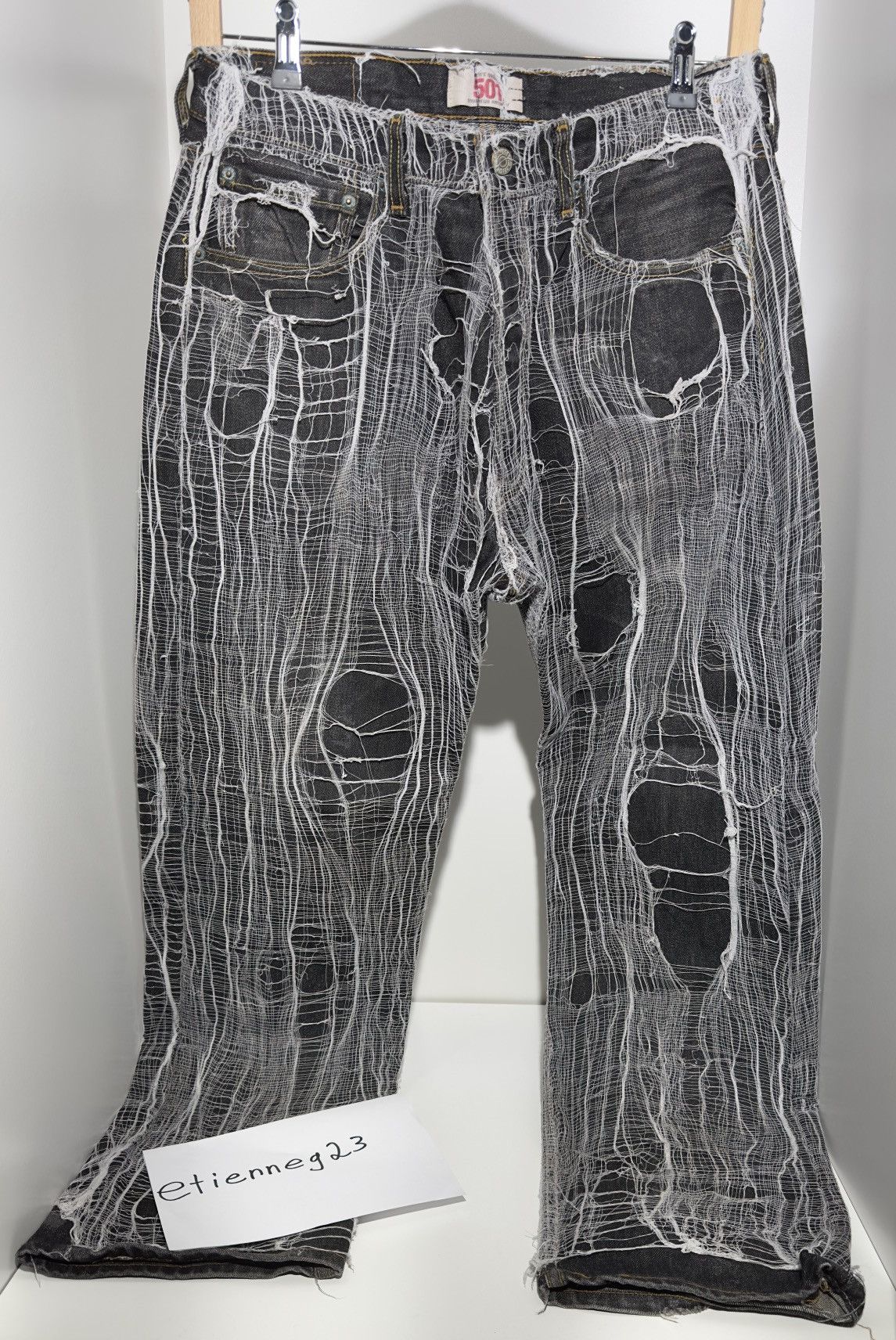 image of Ends Repair Distressed Cowboy Denim in Black, Men's (Size 34)