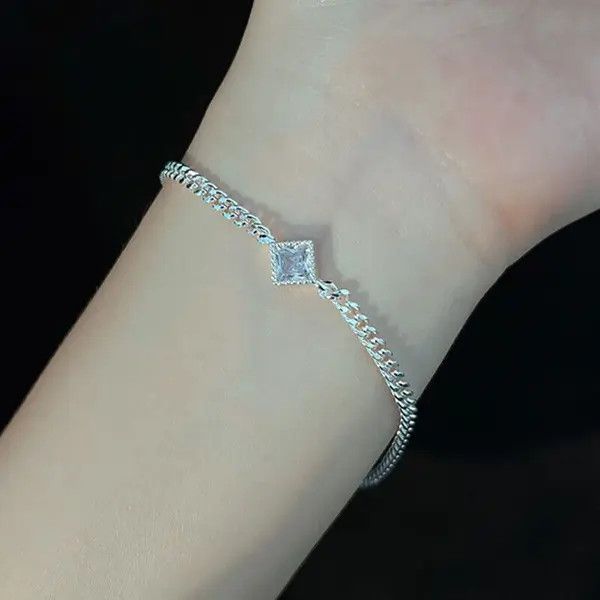 Jewelry Silver Color Square Zircon Bracelet Size ONE SIZE - 3 Thumbnail