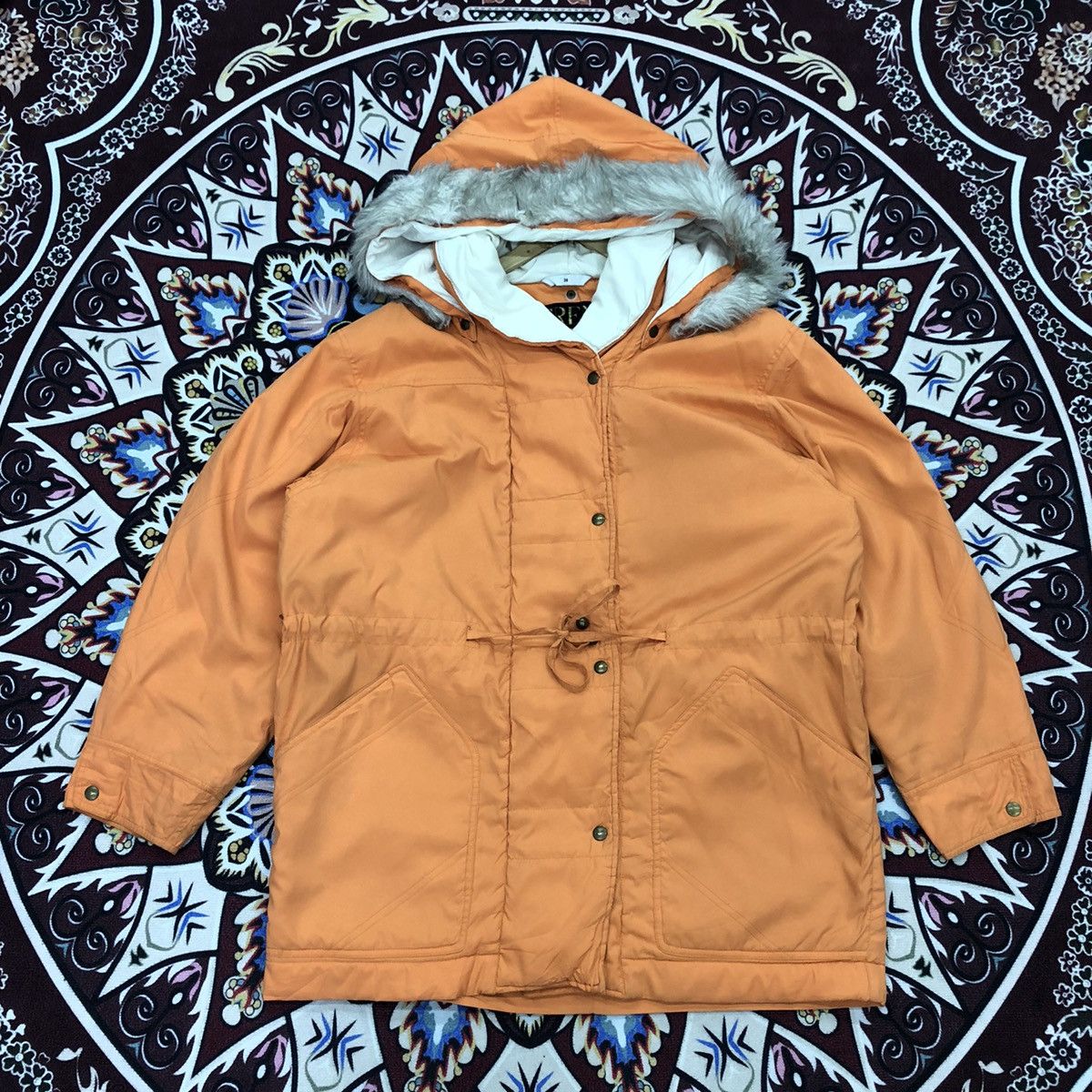 image of Winter Session Trent Winter Hoodie Fur Long Jacket in Orange, Men's (Size Large)