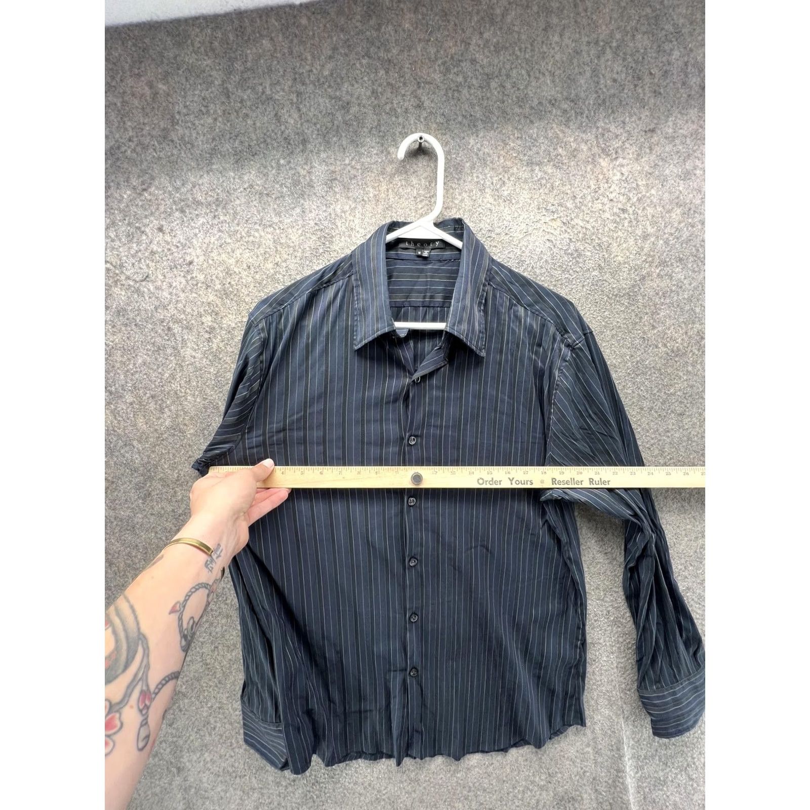 Theory Theory Dress Shirt Mens Medium Blue Pinstripe Long Sleeve Button Front Vintage Size 40R - 2 Thumbnail