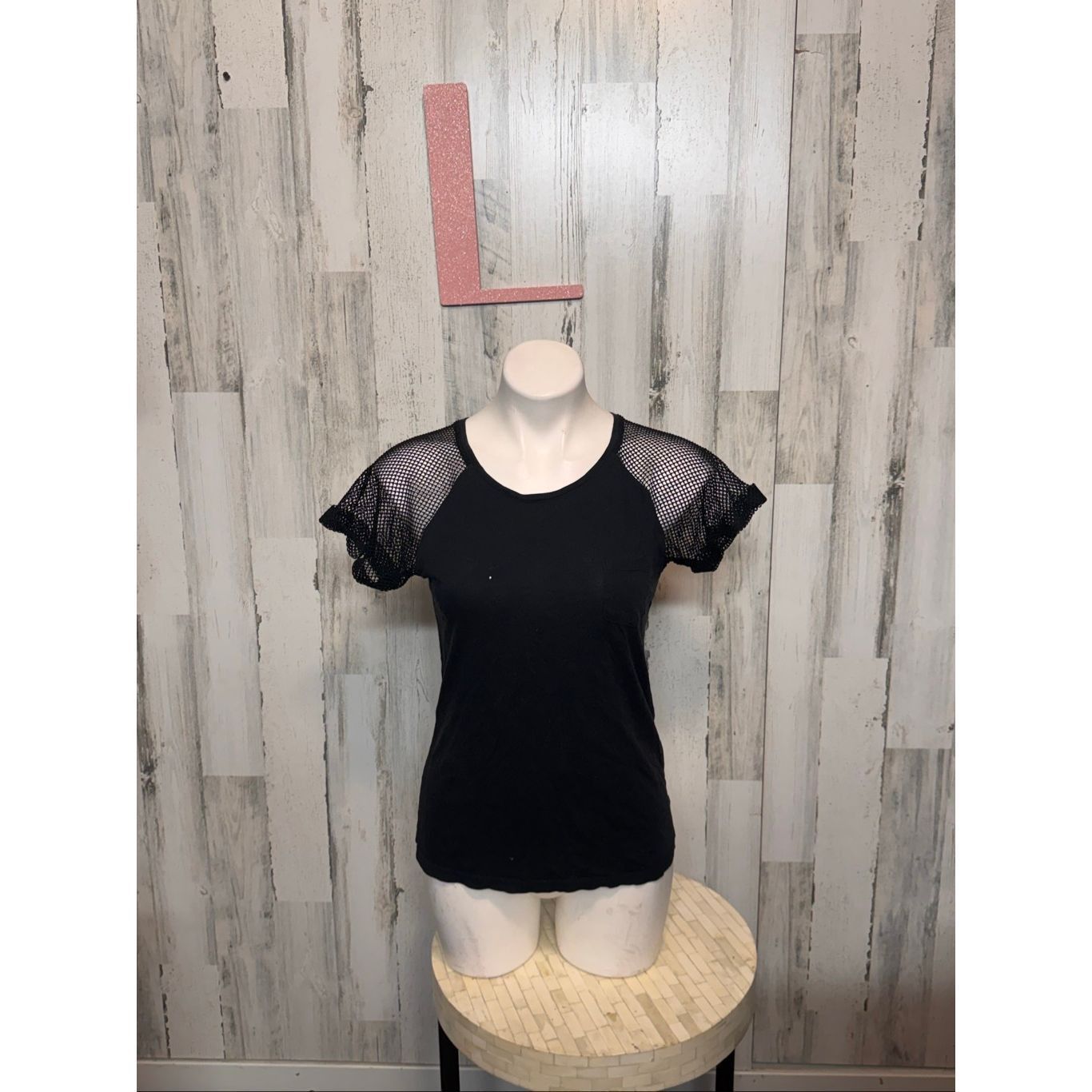 Other Xhilaration Black Mesh Sleeve Tee Top | Size Large Size L / US 10 / IT 46 - 1 Thumbnail