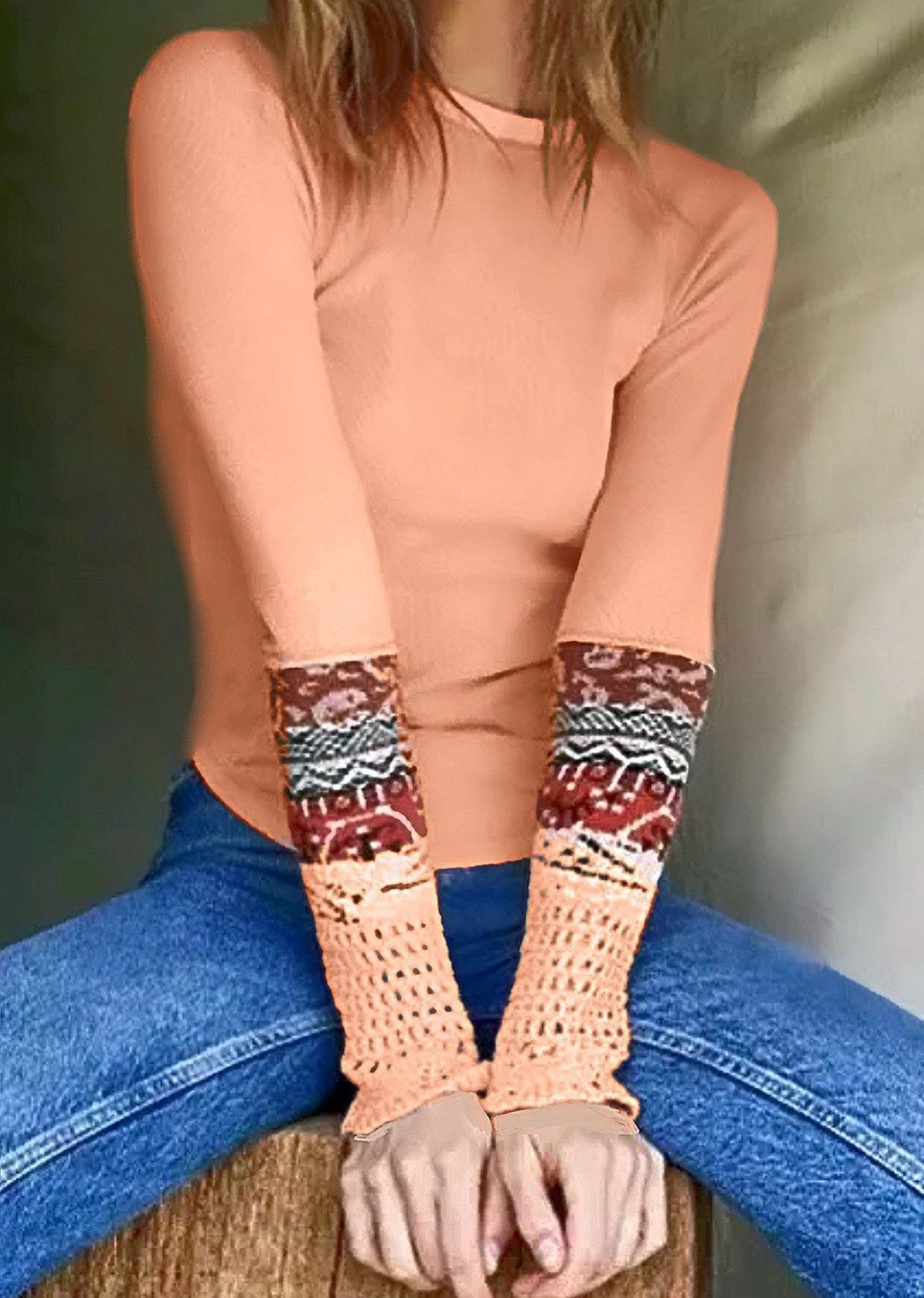 Free People NWOT, Free People Desert The Mix Cuff Henley Thermal Orange Size S / US 4 / IT 40 - 1 Thumbnail