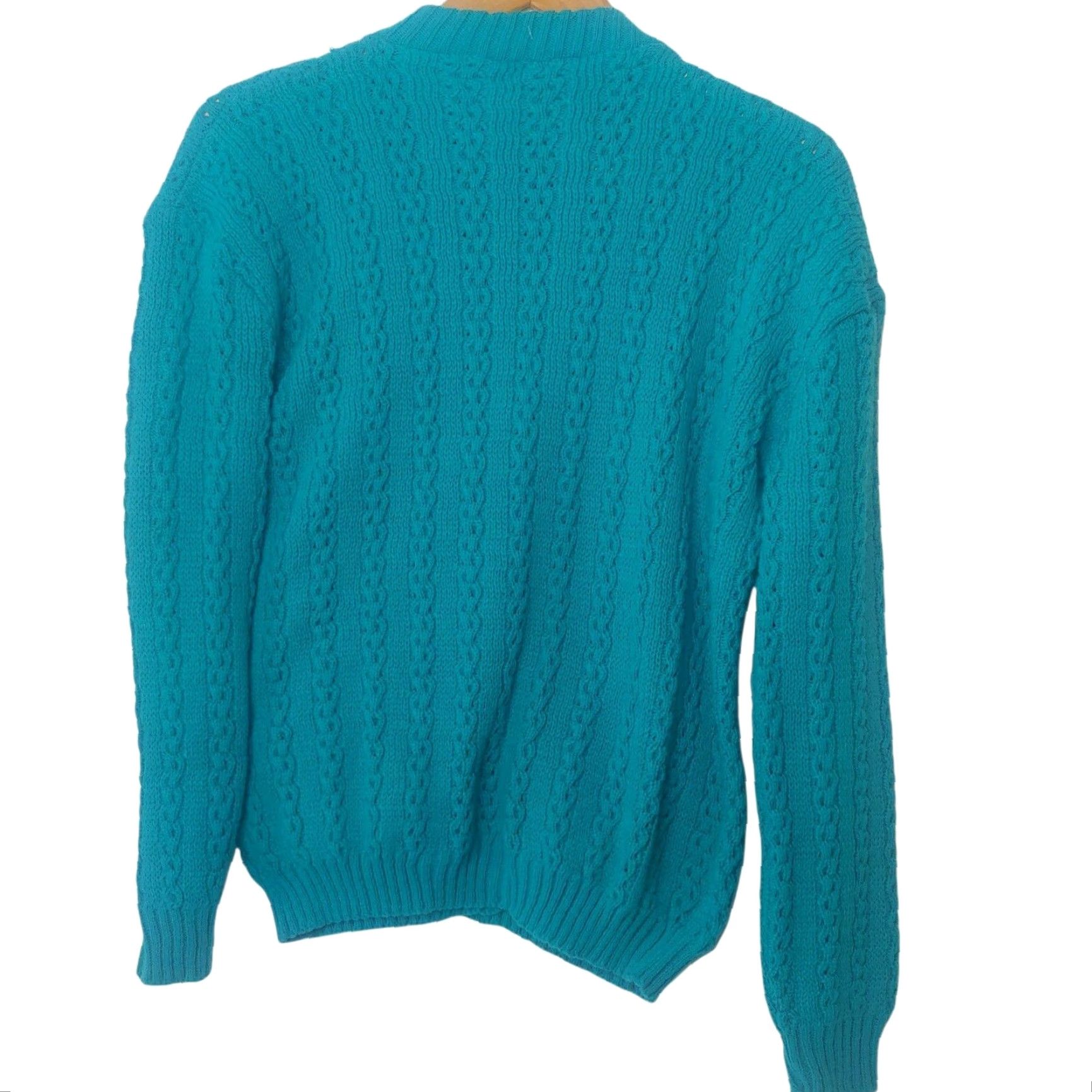 AQUA VINTAGE Brunny Cardigan Sweater Women L Aqua Blue Cable Knit Granny Licensed Size L / US 10 / IT 46 - 2 Thumbnail