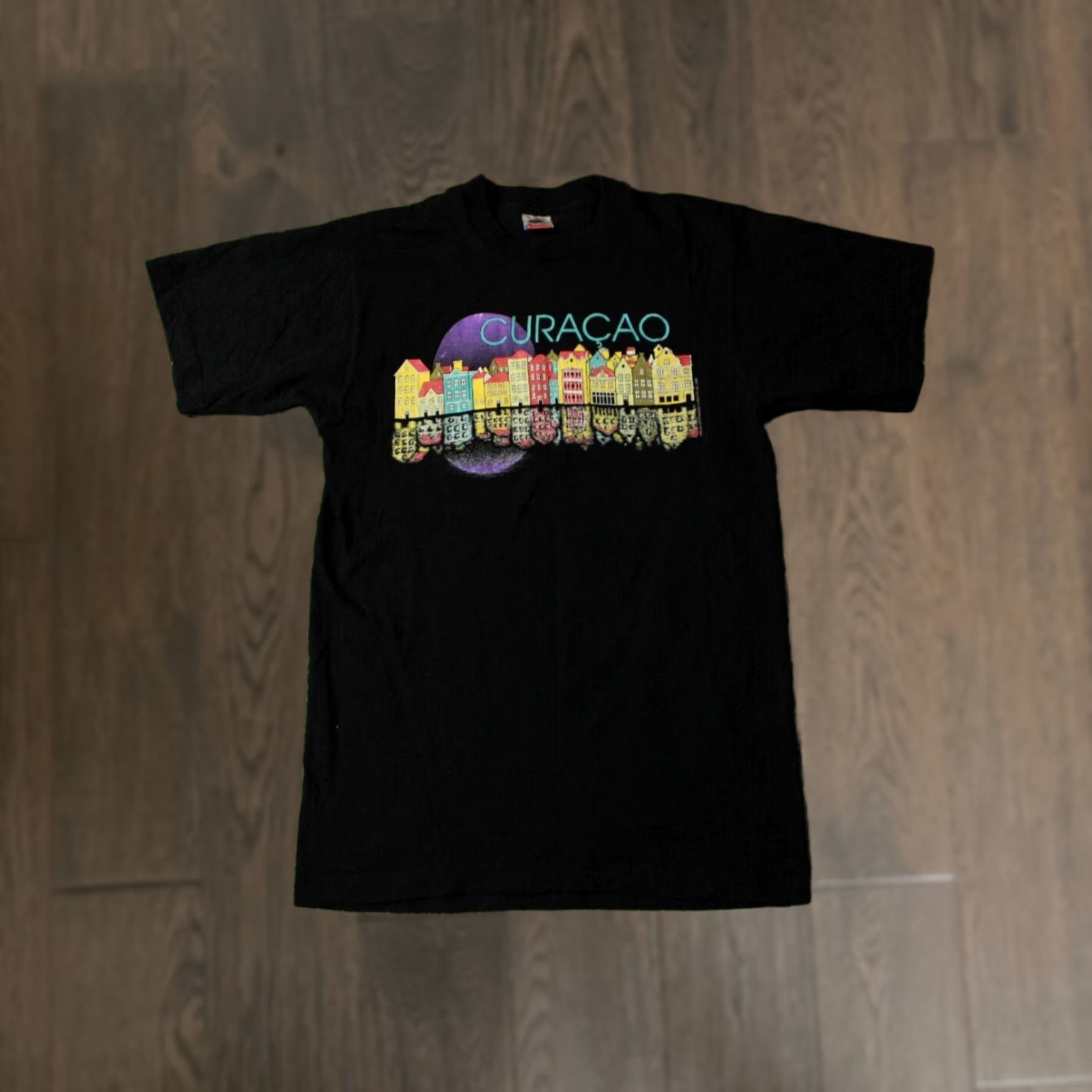 Fruit Of The Loom CURACAO SHIRT JERSEY TEE FRUIT OF THE LOOM ORIGINAL SIZE M MEDIUM BLACK 1991 VINTAGE MEN Shirt Mens Size US M / EU 48-50 / 2 - 1 Thumbnail