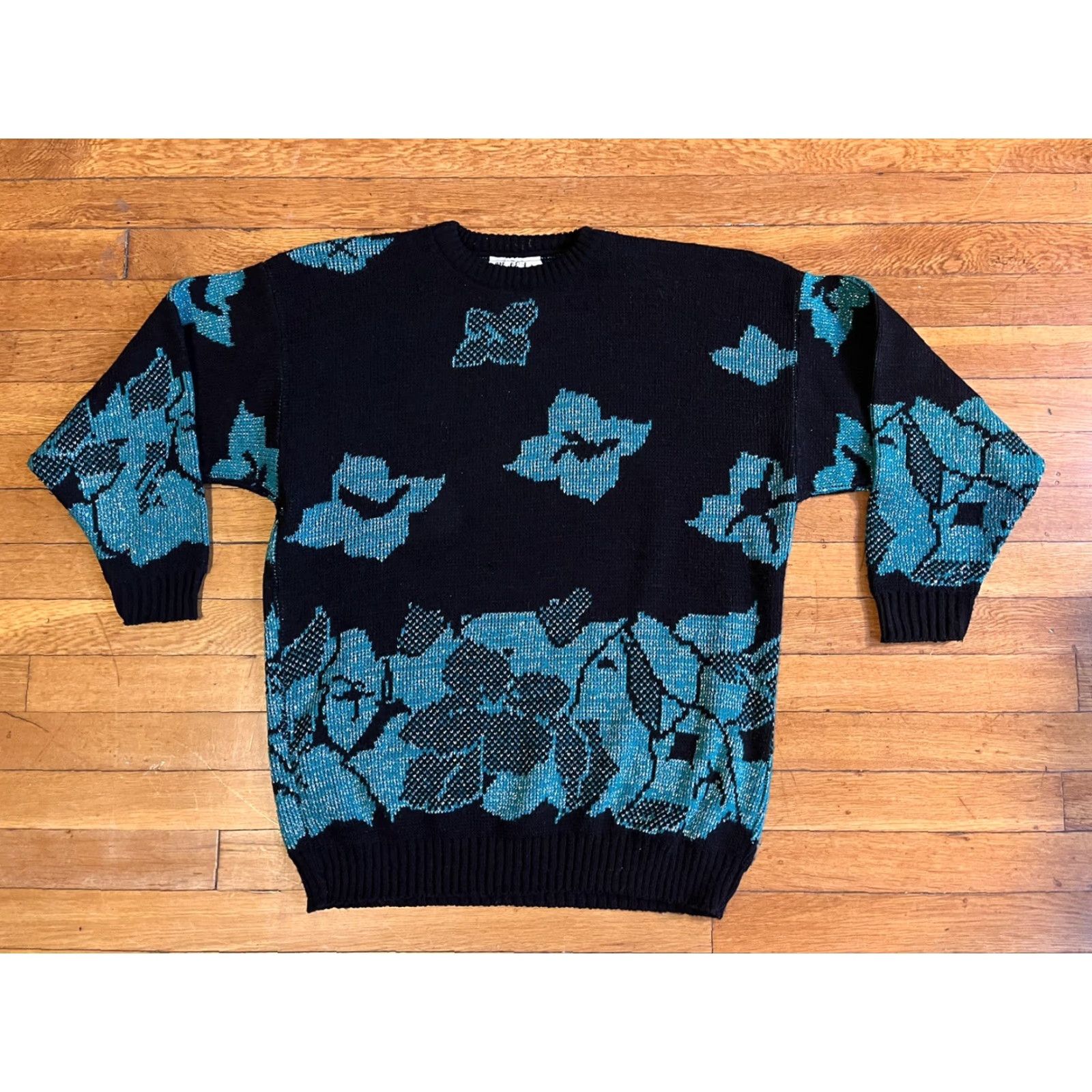Vintage VINTAGE Marilu Exclusive Sweater Women’s L Black Floral Knitted Pullover Crew Neck Long Sleeve 80s 90s Retro Hipster Floral Metallic Size L / US 10 / IT 46 - 2 Thumbnail