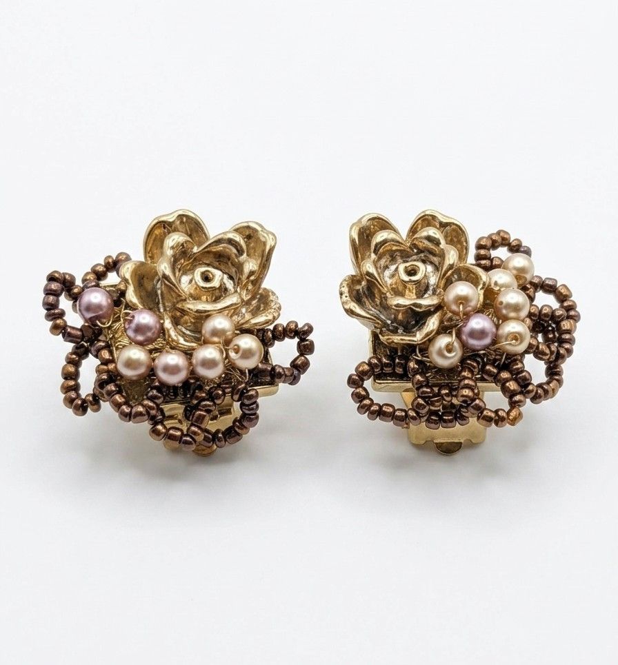 Other Vintage Romantic Rose Cluster Post & Clip Earrings Size ONE SIZE - 1 Thumbnail