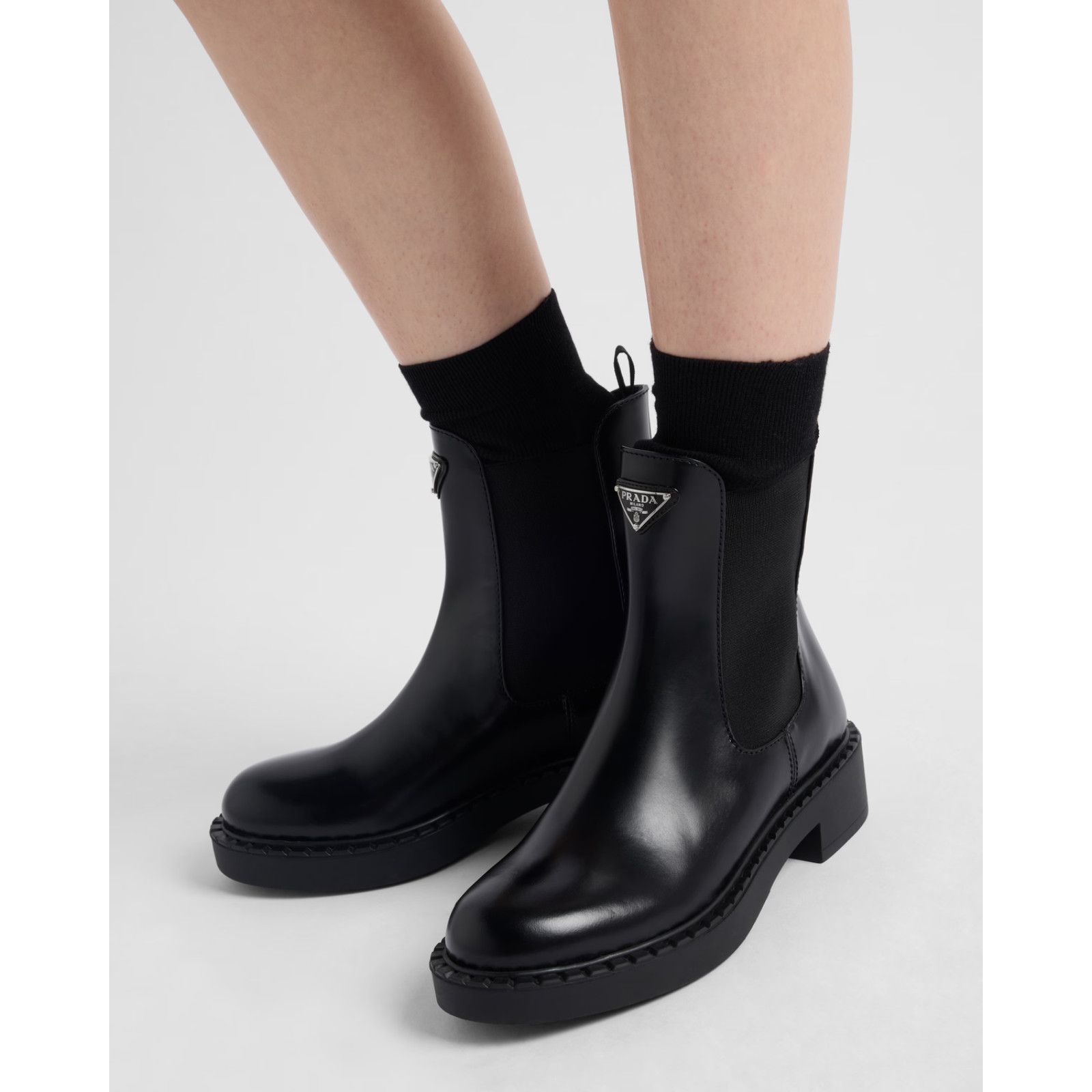 Prada Prada Chocolate Brushed Leather Black Pull On Chelsea Size US 7.5 / IT 37.5 - 5 Thumbnail