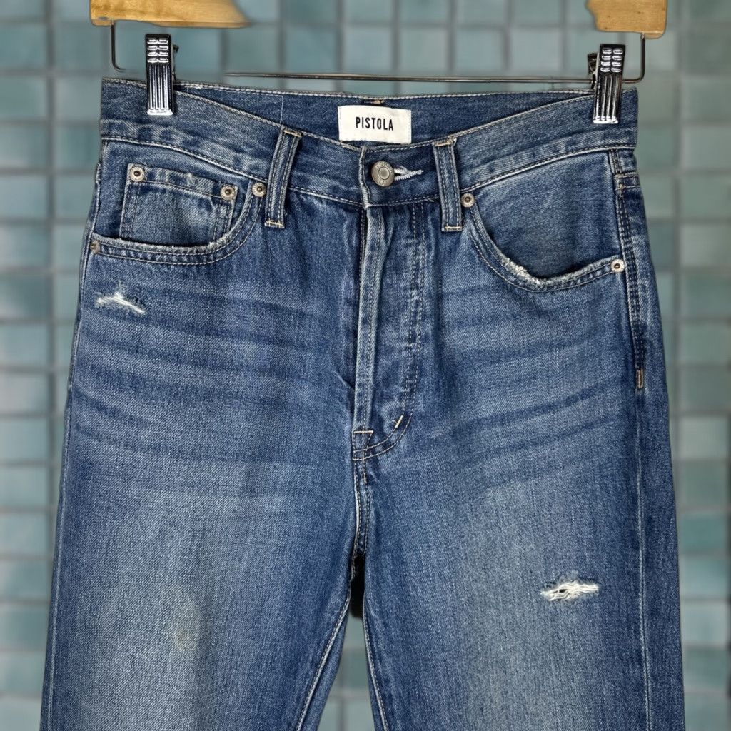 Pistola PISTOLA Jeans Charlie High Rise Straight Ankle Women’s 24 Distressed Blue Denim Button Fly 27in Inseam Regular Mens Womens Girls? Size 42" / US 20 - 1 Thumbnail