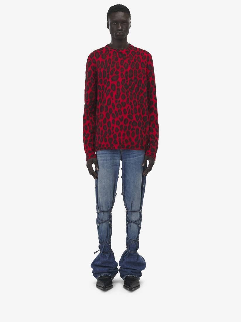 Alexander McQueen o1w1db10925 Leopard Jacquard Jumper in Red Size US L / EU 52-54 / 3 - 3 Thumbnail