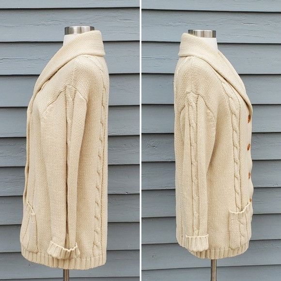 Vintage Vintage 70s Cream Cable Knit Greek Fisherman Cardigan Button Size L / US 10 / IT 46 - 2 Thumbnail