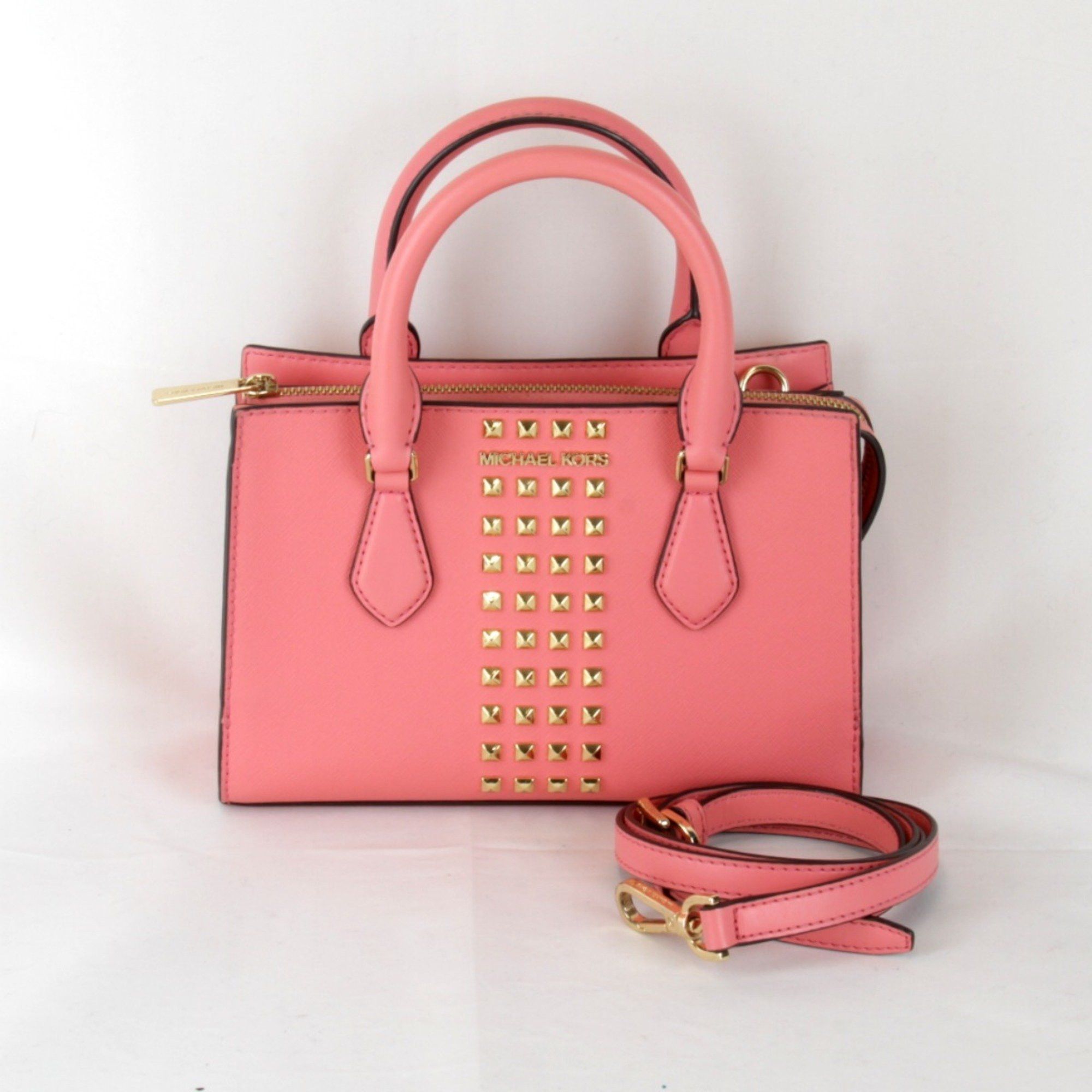 Michael Kors 2-Way Bag, Center Zip, Studded Shoulder Leather, Pink, Women's