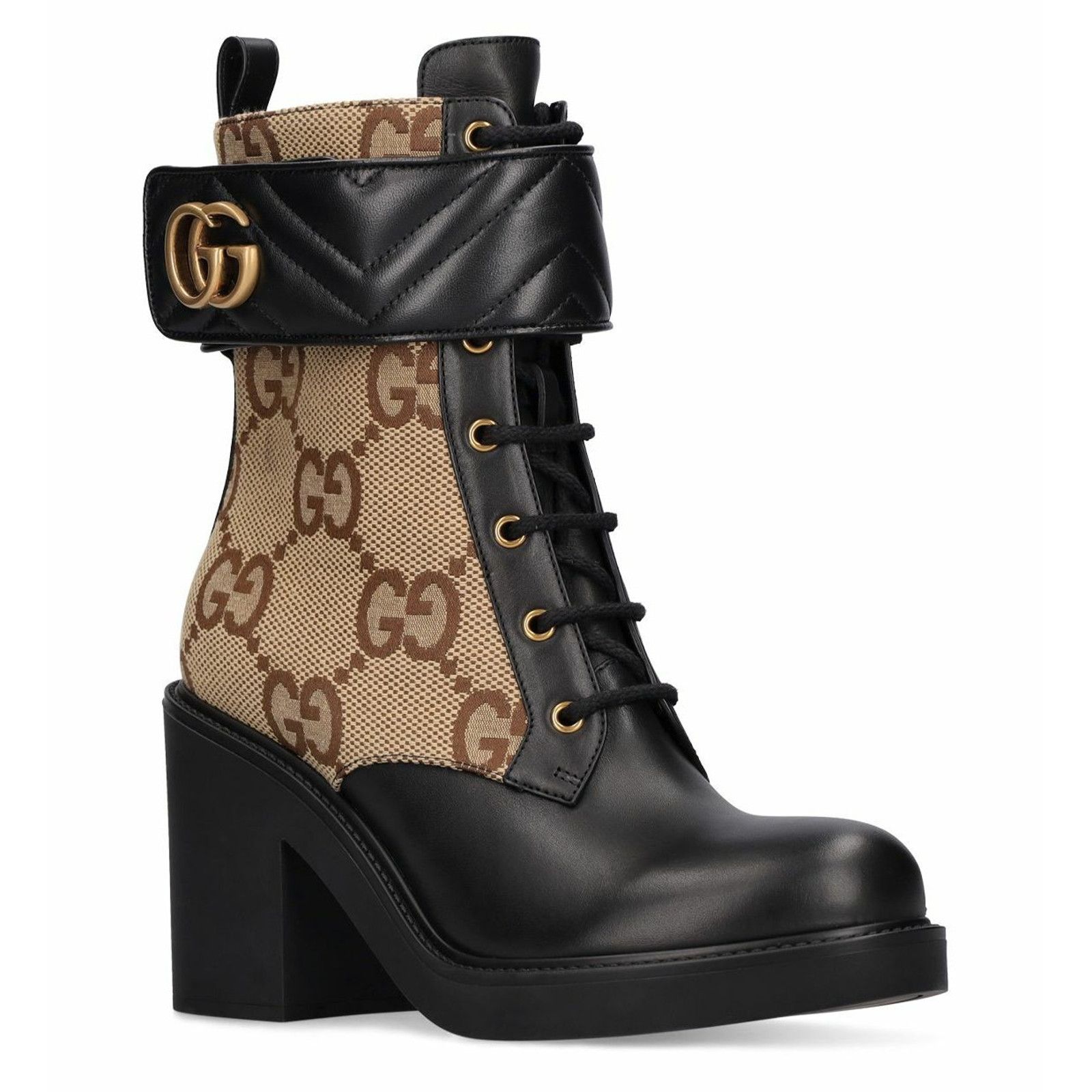 Gucci Gucci Beige & Black GG Marmont Combat Ankle Boots Canvas 37 Size US 7 / IT 37 - 2 Thumbnail