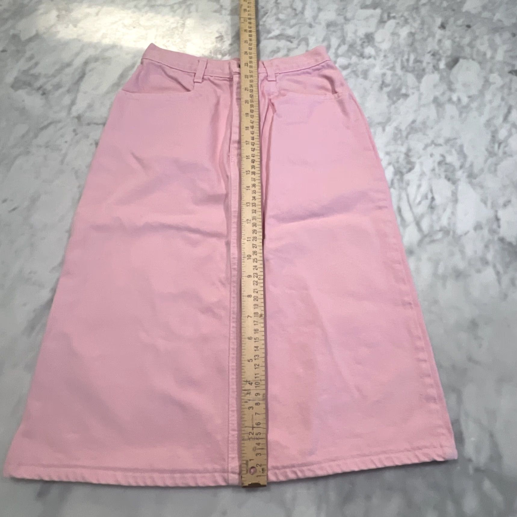 Denime Vintage Midi Skirt Pink Denim Zipper Button Front Pockets Bare Back Western Size 42" / US 20 - 7 Thumbnail