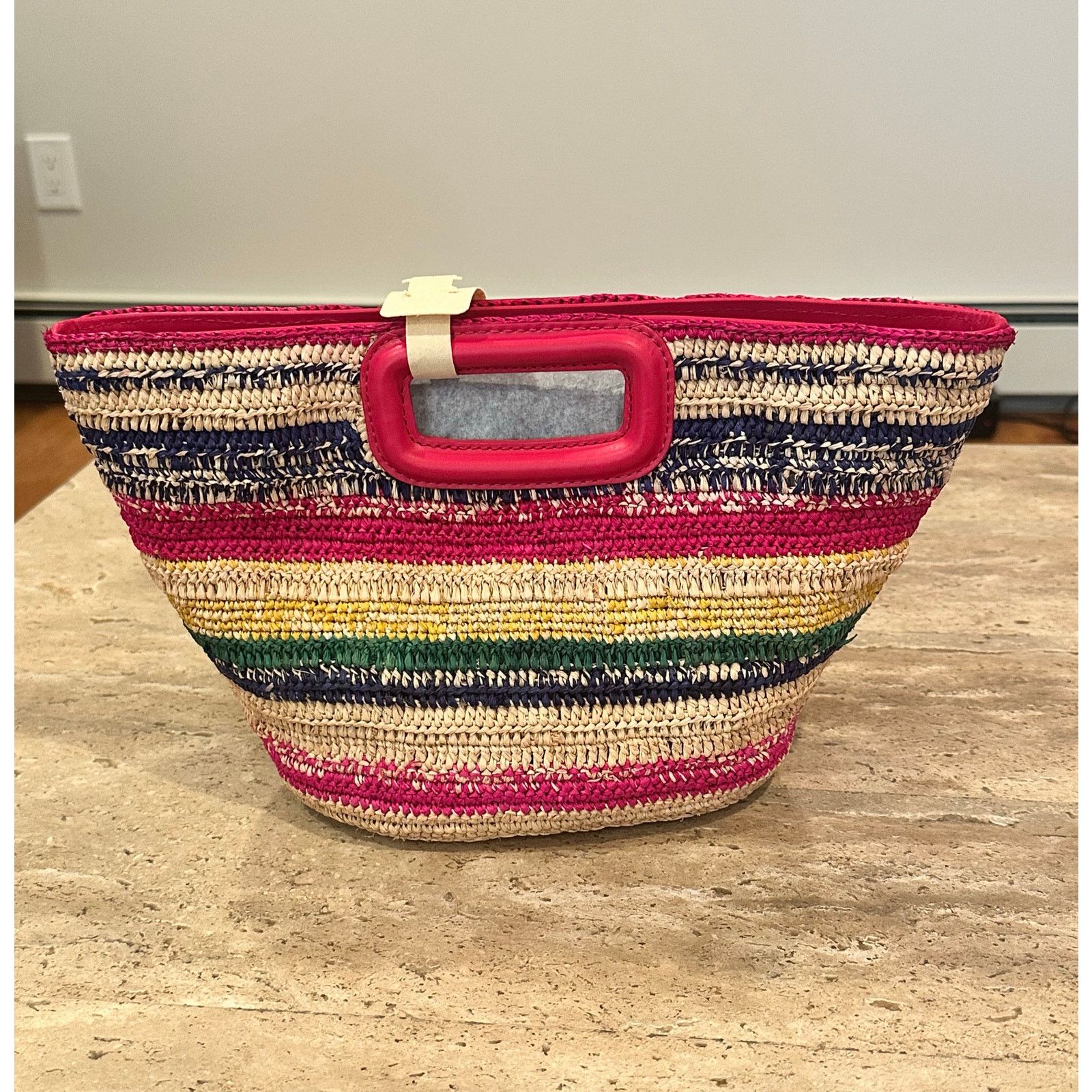 Maje NEW NWT MAJE M Mini Striped Raffia Basket Bag Fuschia Size ONE SIZE - 6 Thumbnail