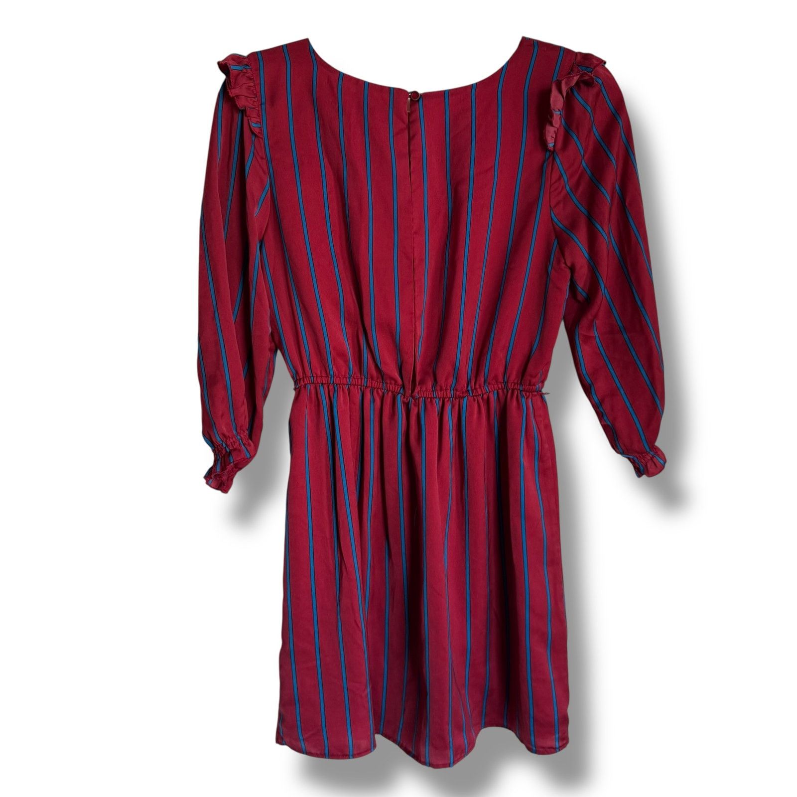 Forever 21 Forever 21 Vintage Look Burgundy Blue Striped Ruffle Dress M Size M / US 6-8 / IT 42-44 - 4 Thumbnail