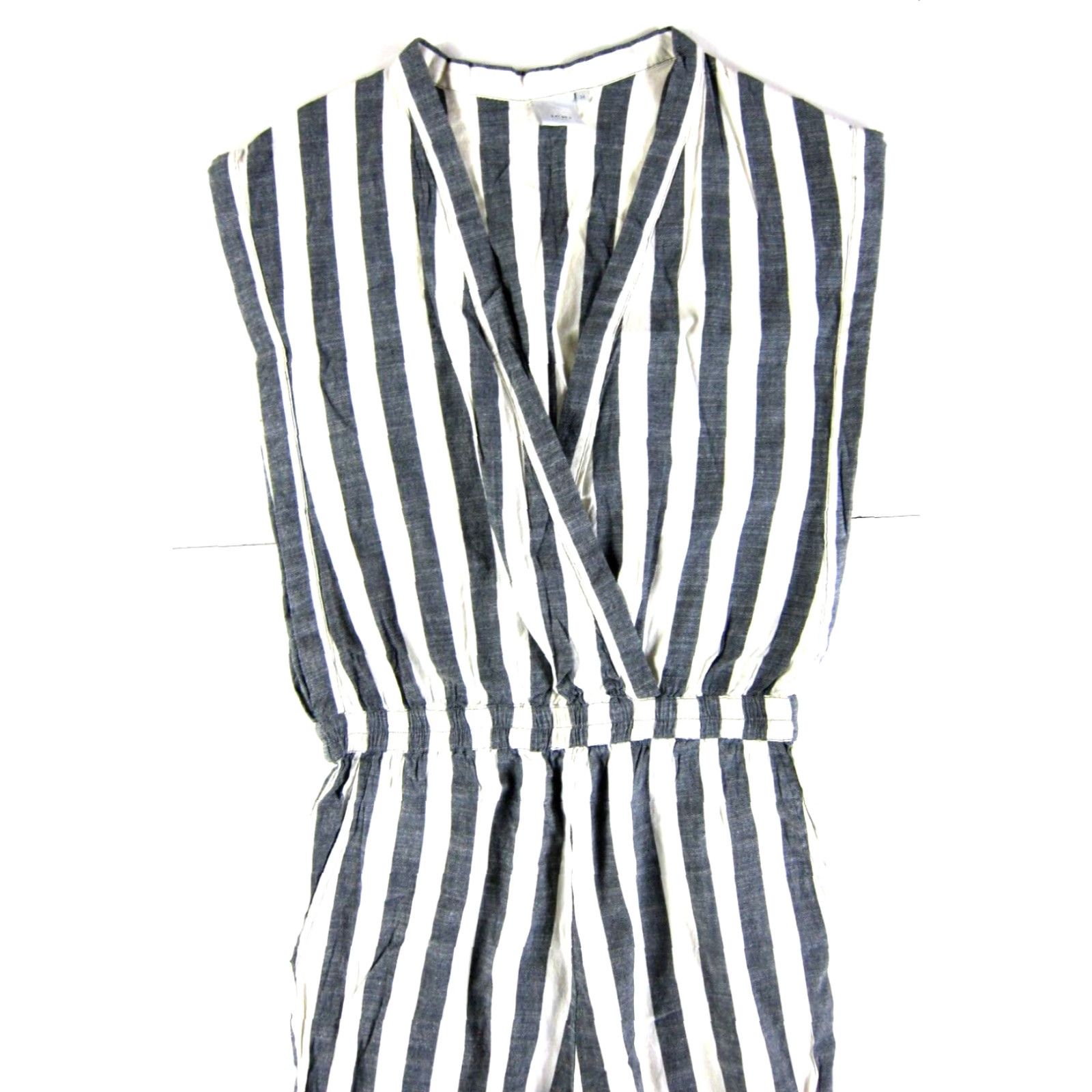 Vintage ICHI Jumpsuit Women 34/6 Grey Stripe Pocket Cap Sleeve V-Neck Cotton Rayon Size 28" / US 6 / IT 42 - 4 Thumbnail