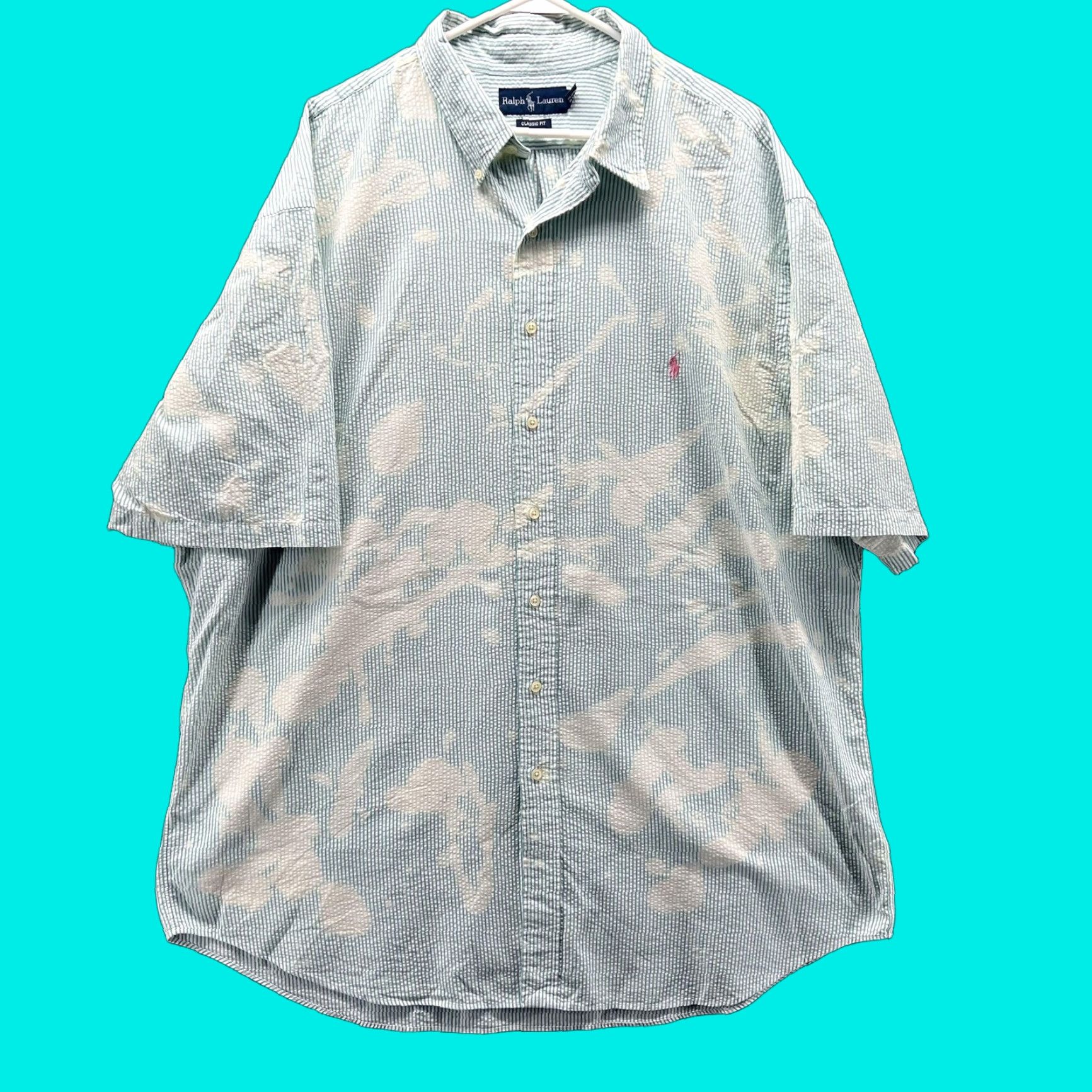 Ralph Lauren Ralph Lauren Shirt Mens 2XLT Green Seersucker Short Sleeve Button Tall Bleached Size US XXL / EU 58 / 5 - 1 Thumbnail