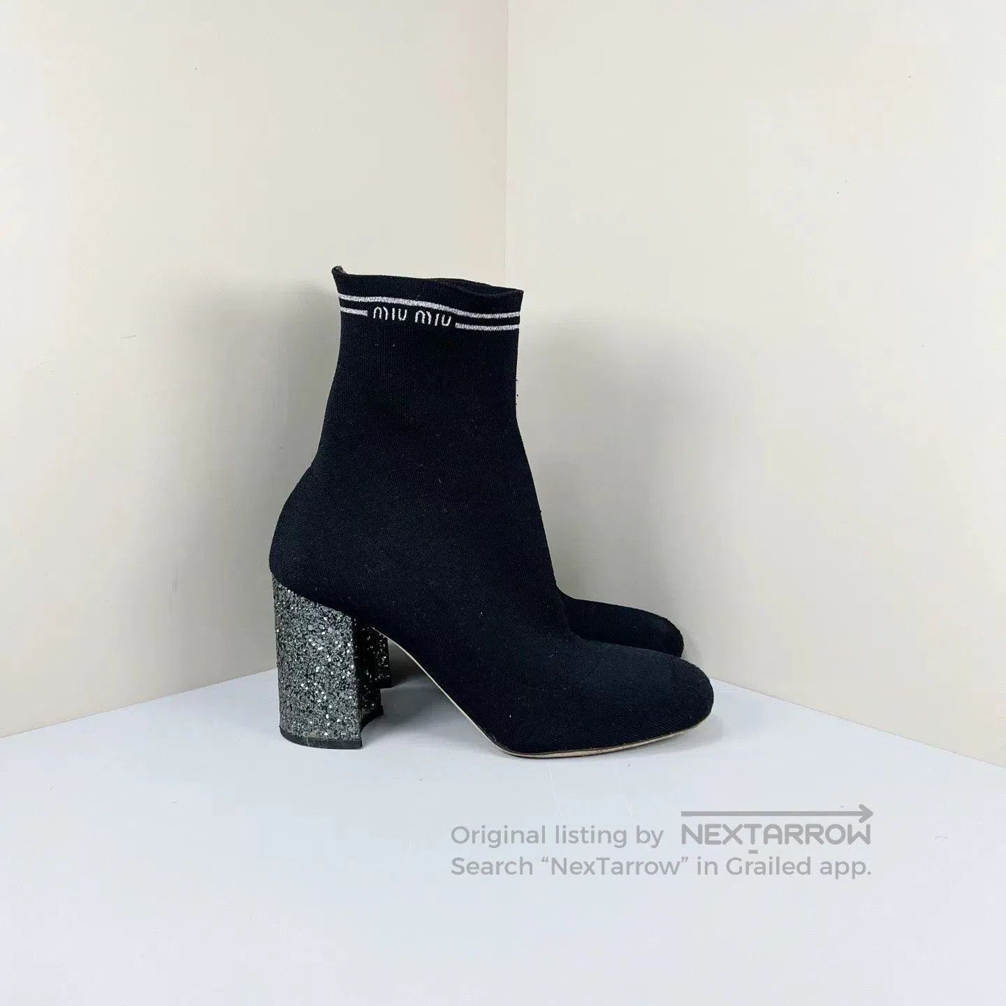 Miu Miu Miu Miu Embroidered Letter Knit Ankle Boots. Size US 7 / IT 37 - 4 Thumbnail
