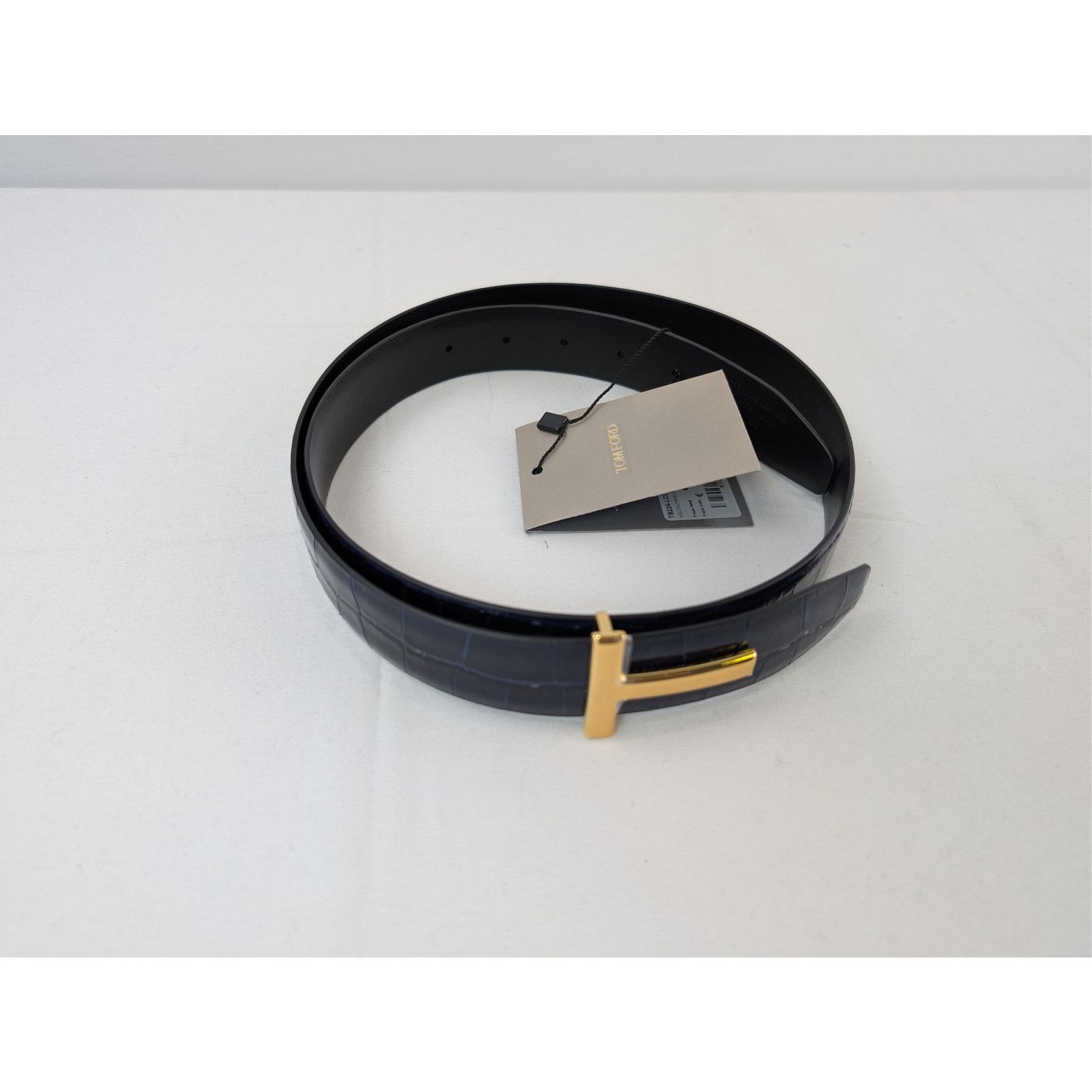Tom Ford o1rshd1 Size: 95 / T Icon Crocodile-Effect Belt in Navy Blue Size 38 - 4 Thumbnail