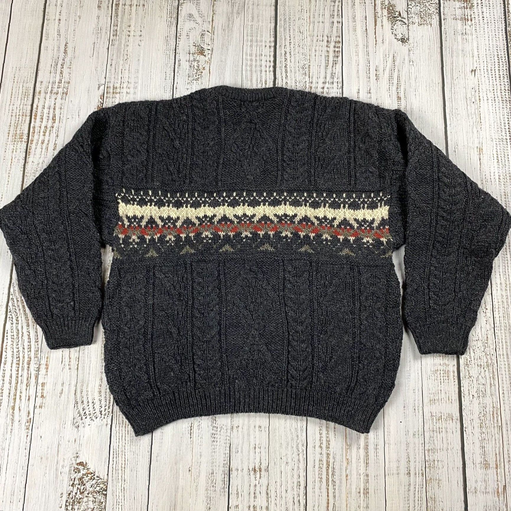 Eastern Mountain Sports VINTAGE EASTERN MOUNTAIN SPORTS FISHERMAN SWEATER 100% WOOL MEDIUM BLACK FAIR ISLE PULLOVER MENS Size US M / EU 48-50 / 2 - 5 Thumbnail