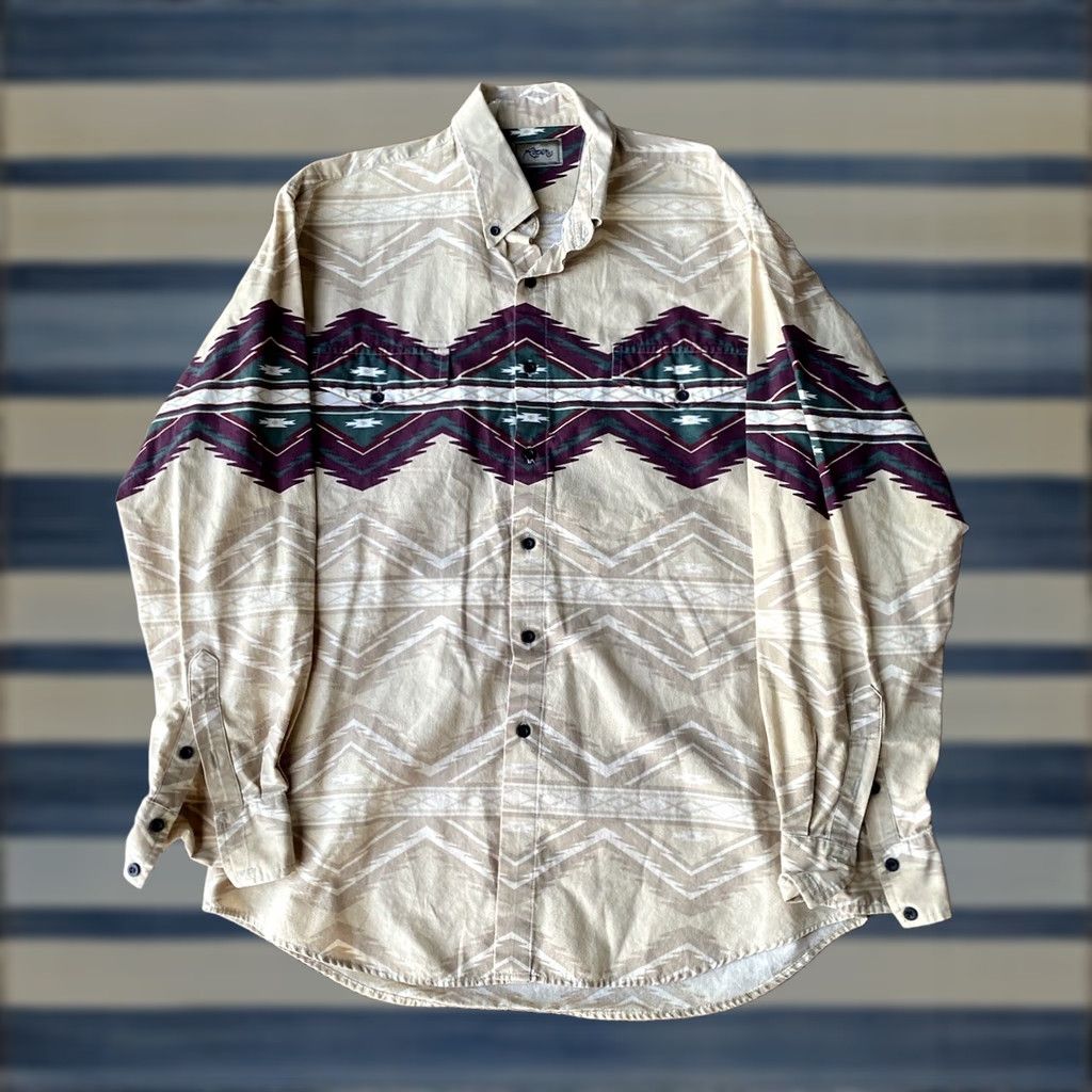 Roper VINTAGE Roper Western Aztec Brushpopper Rodeo Long Sleeve Shirt XL Men Shirt Size US XL / EU 56 / 4 - 1 Thumbnail