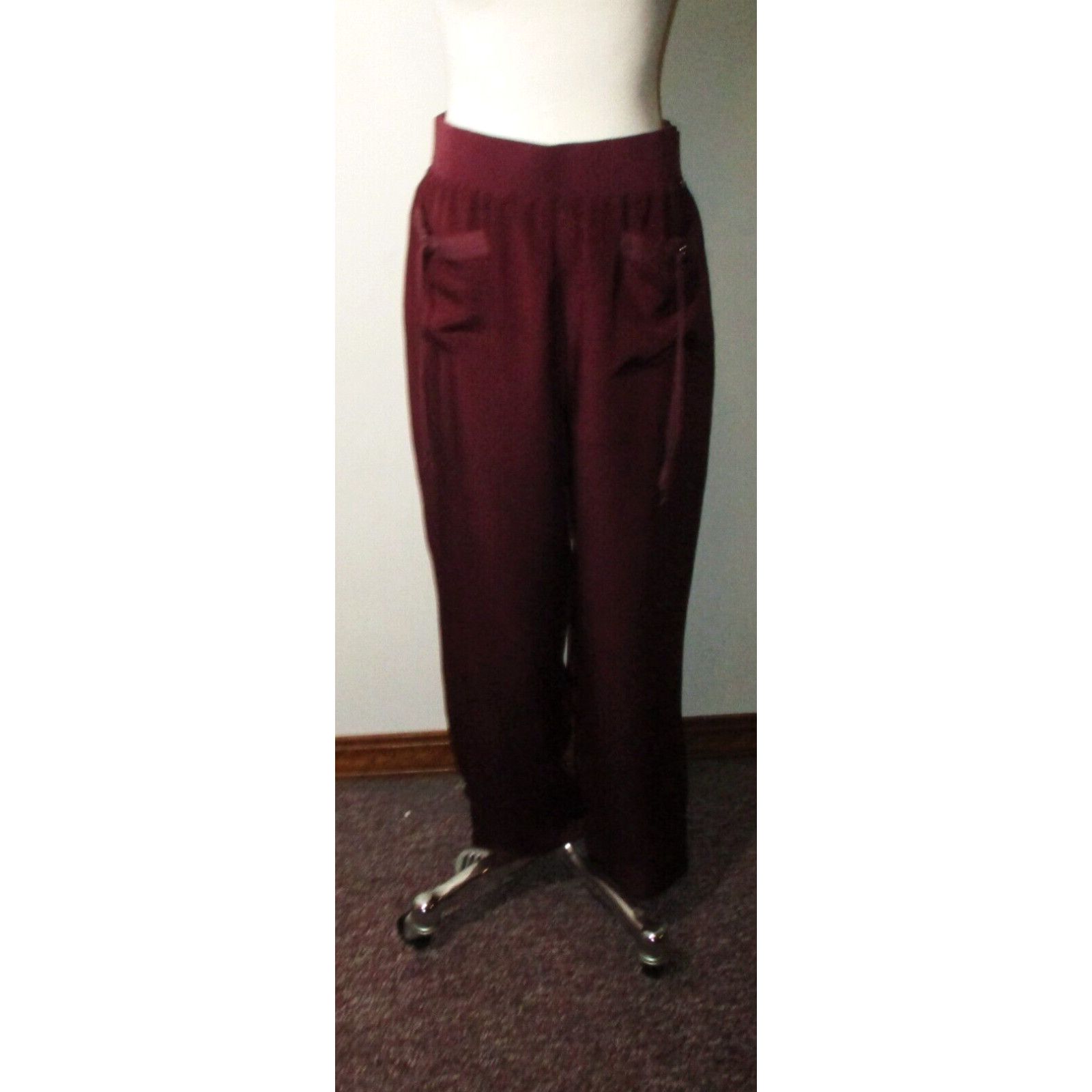 image of Vintage Women's St. John Burgundy 100% Silk Pants Size M in White