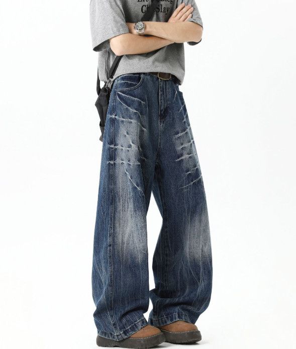 Vintage Washed Lightning Men's Streetwear Curved-Leg Jeans Size US 32 / EU 48 - 2 Thumbnail