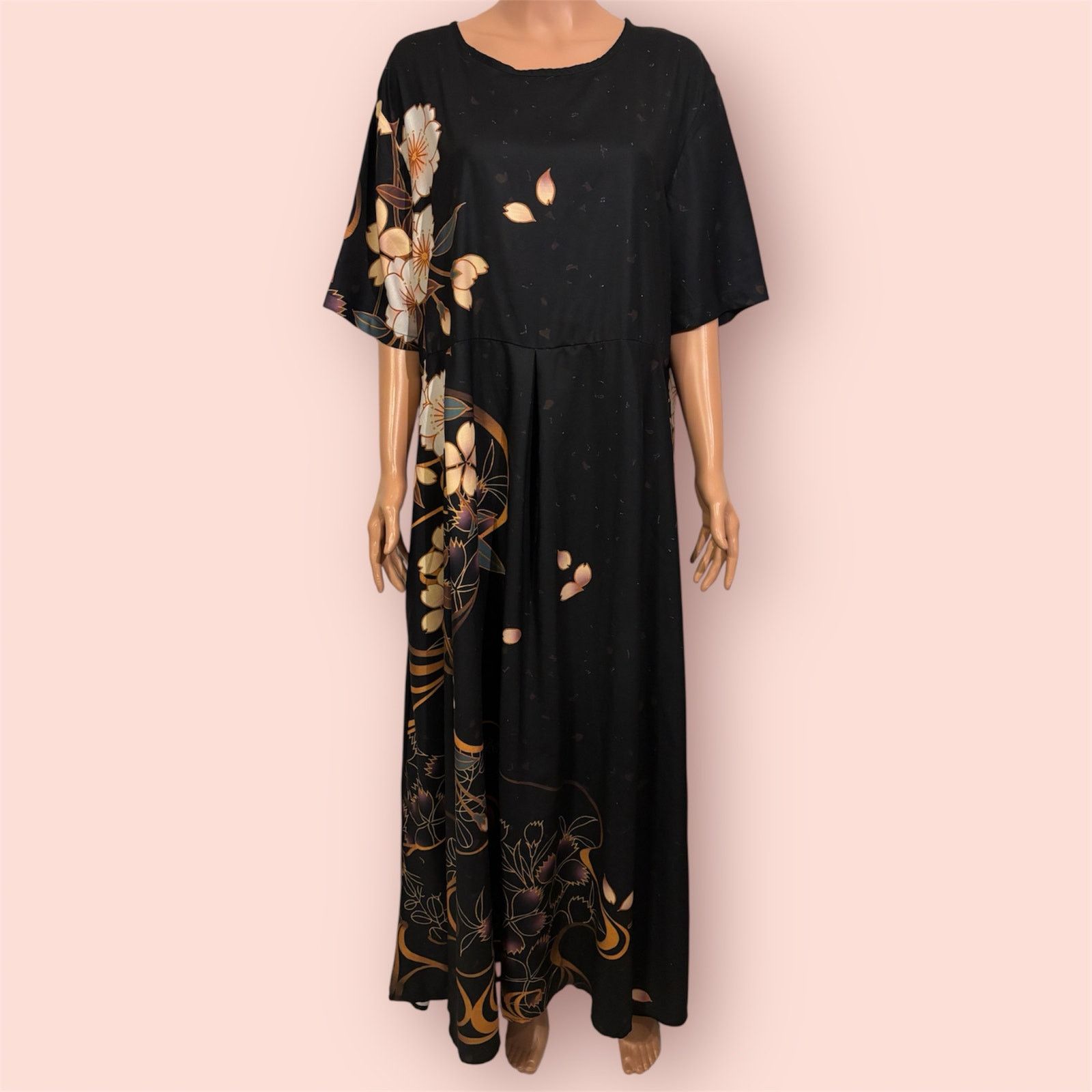 The Unbranded Brand Fsqjgq Black Floral Full Length Dress 5XL Size 4XL / US 24-26 - 1 Thumbnail
