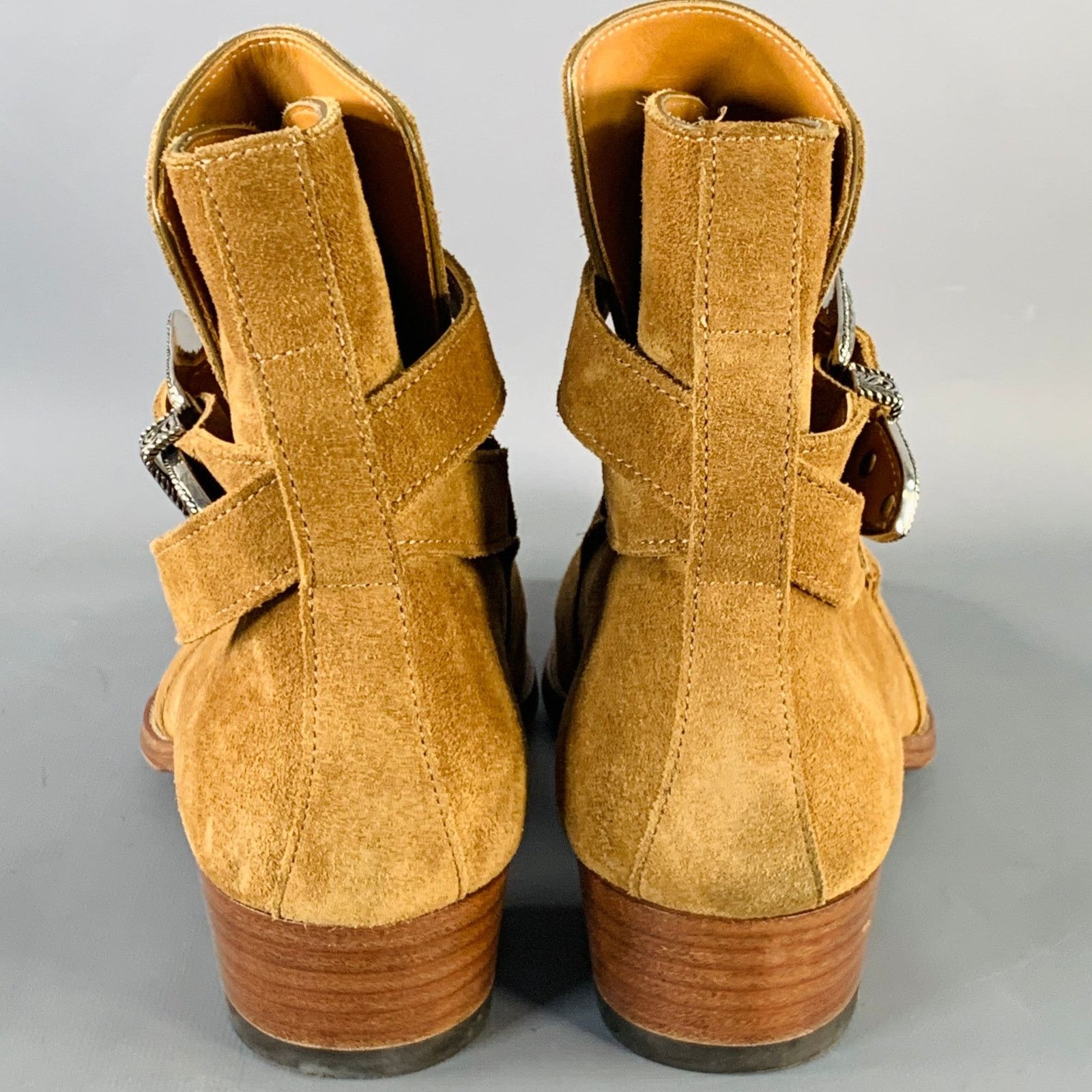 Saint Laurent Paris Size 8 Hedi Strap Tan Silver Suede Western Buckle Boots Size US 8 / EU 41 - 4 Thumbnail