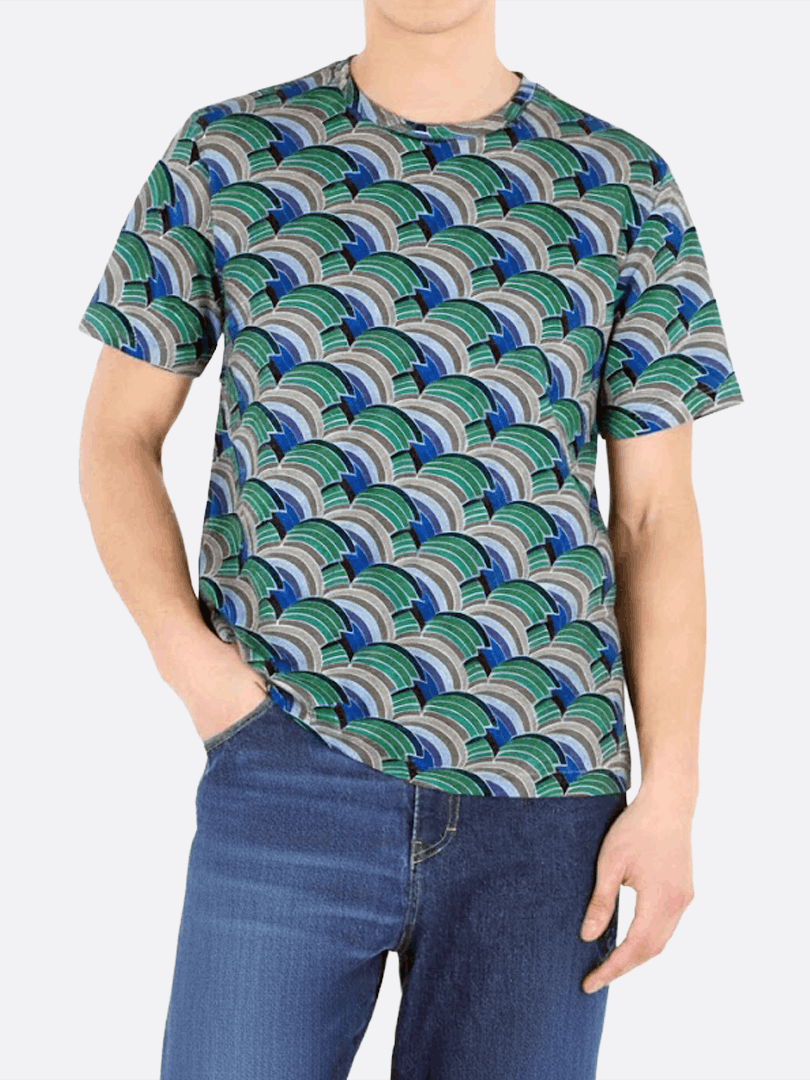 Just Cavalli Just Cavalli Graphic Wave T-Shirt Blue 0X Large Designer Size US L / EU 52-54 / 3 - 1 Thumbnail