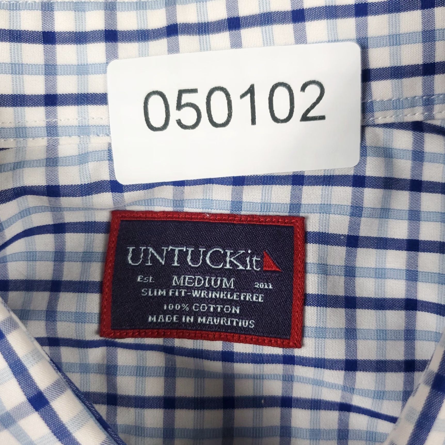 UNTUCKit UNTUCKit Shirt Mens Medium Blue White Check Button Up Long Sleeve Size US M / EU 48-50 / 2 - 6 Thumbnail