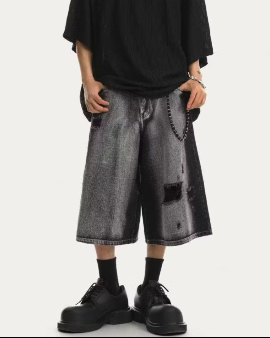 Japanese Brand Unnamed grey colour distressed jort baggy pant Size US 29 - 1 Preview