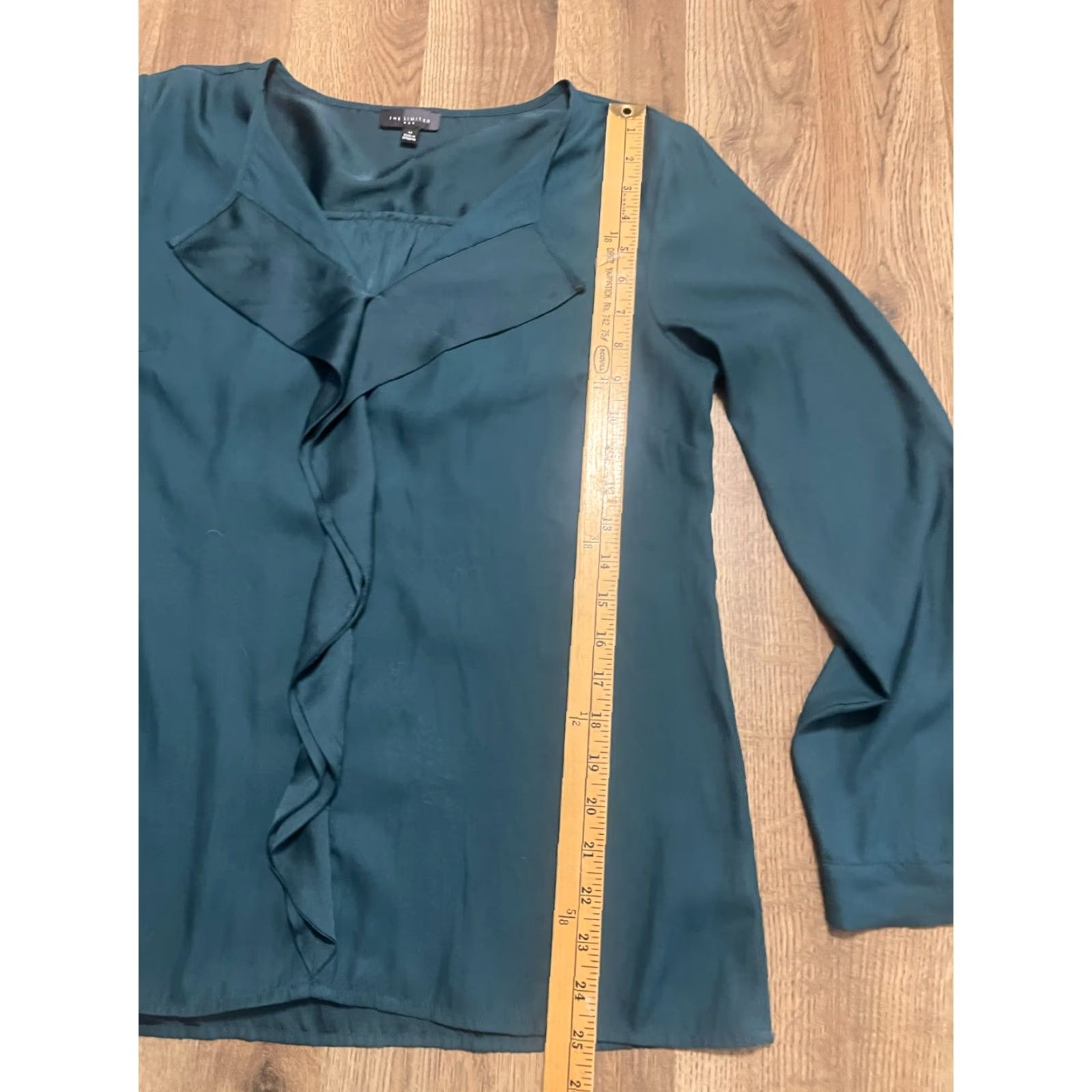 Vintage The Limited Blouse Women's Medium Green Long Sleeve Front Ruffle Shirt Size M / US 6-8 / IT 42-44 - 7 Thumbnail