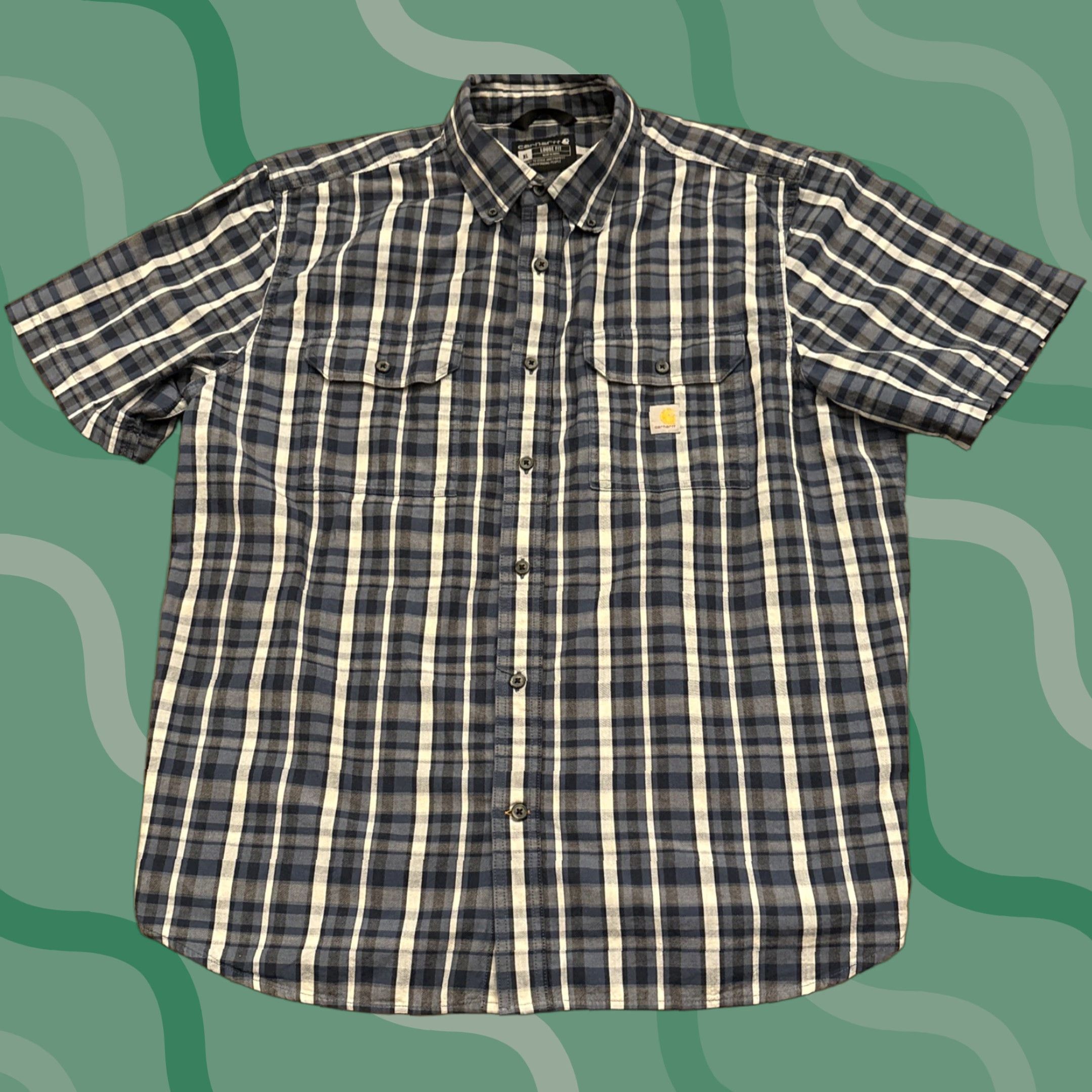 Carhartt Carhartt Shirt Men XL Blue Plaid Loose Fit Short Sleeve Button-Down Workwear Shirt Size US XL / EU 56 / 4 - 1 Thumbnail