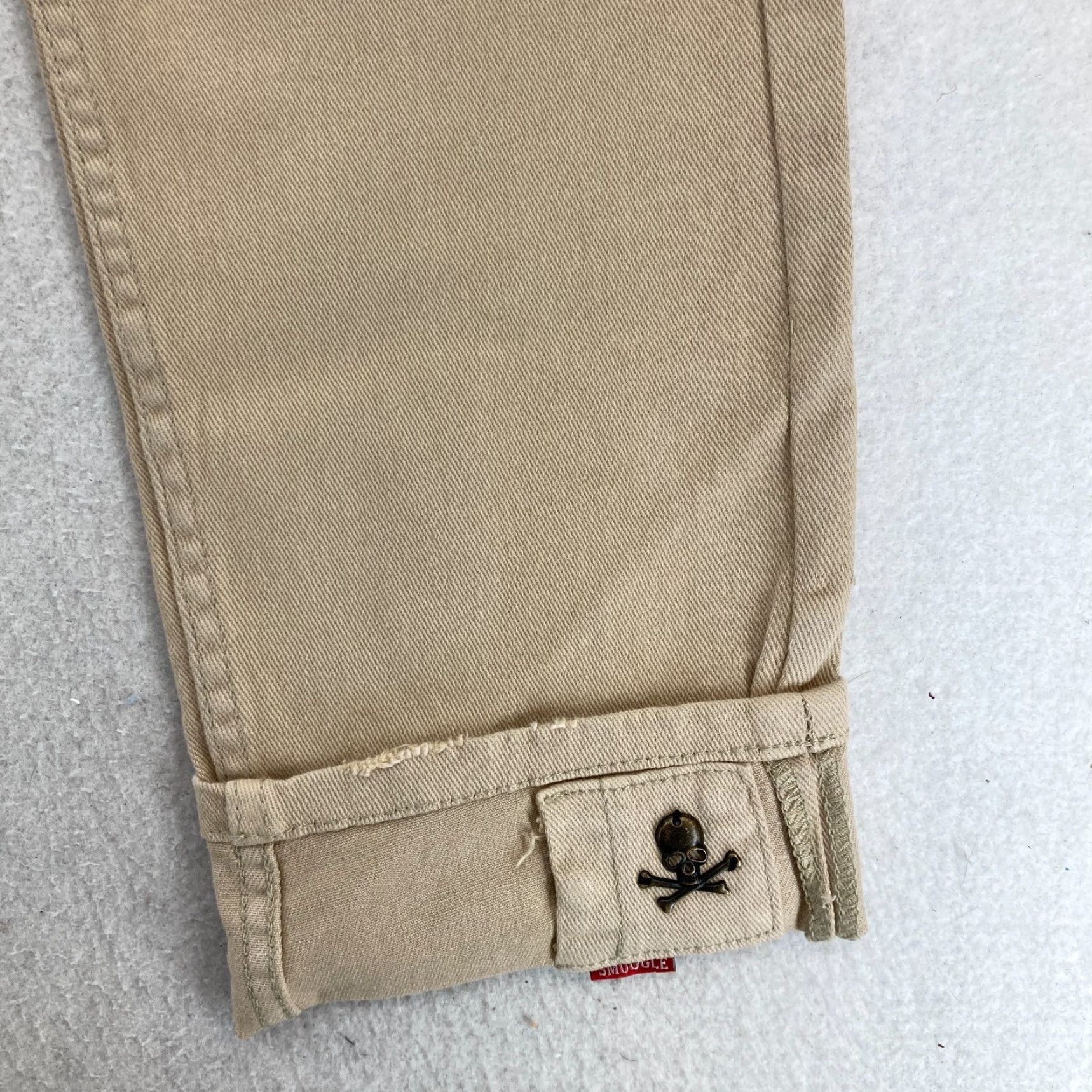 Denime Smugglers Moon Jeans Mens 36x32 Khaki Beige Denim Button Fly Roll Up Distressed Slim Skinny 5-Pocket Gothic Punk Skull Logo Denim Mens Size US 36 / EU 52 - 4 Thumbnail