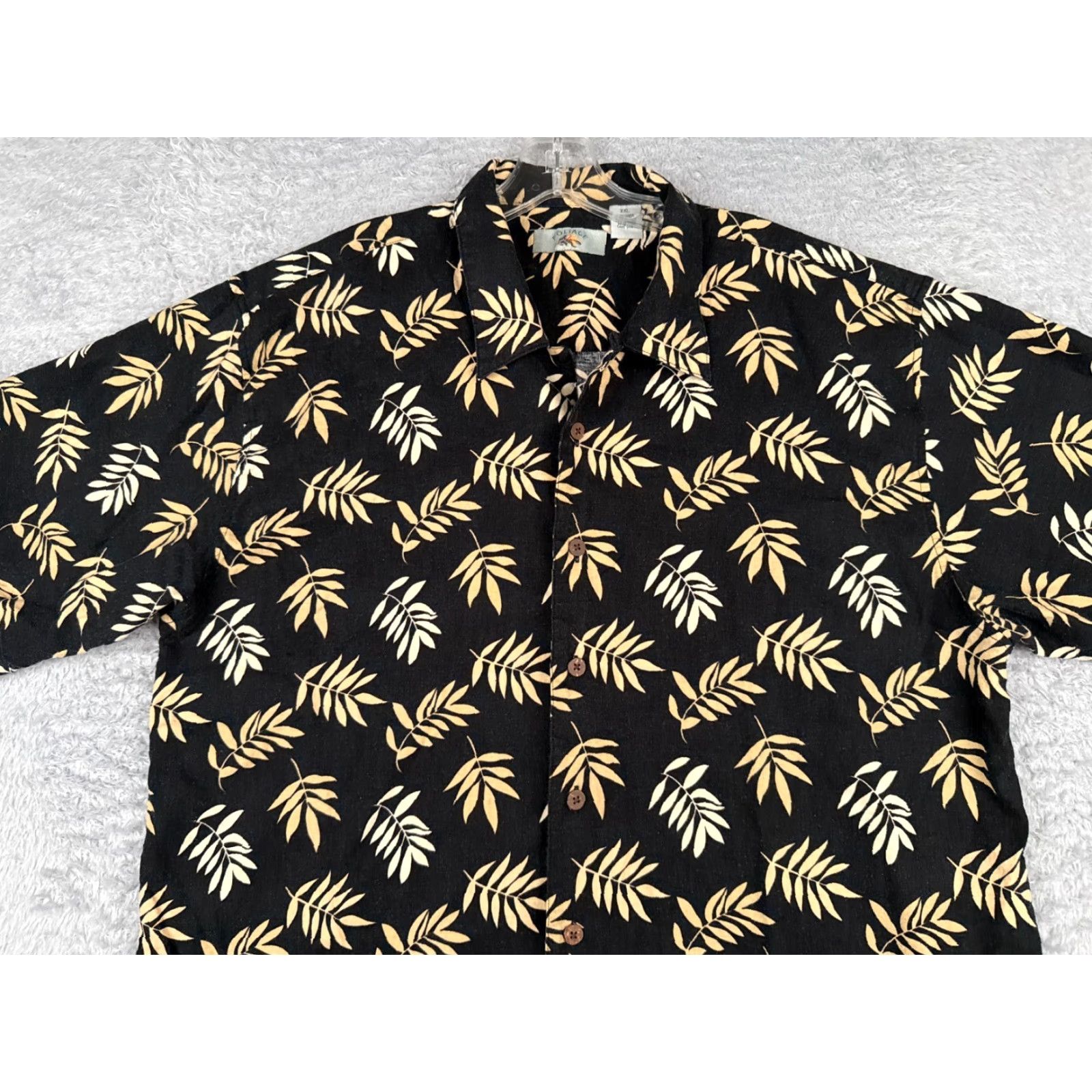 Vintage Foliage Shirt Men 2XL Black Beige Leaf Linen Rayon Blend Button-Up Hawaiian Aloha Resort Beach Vacation Casual Vintage No Size US XXL / EU 58 / 5 - 4 Thumbnail