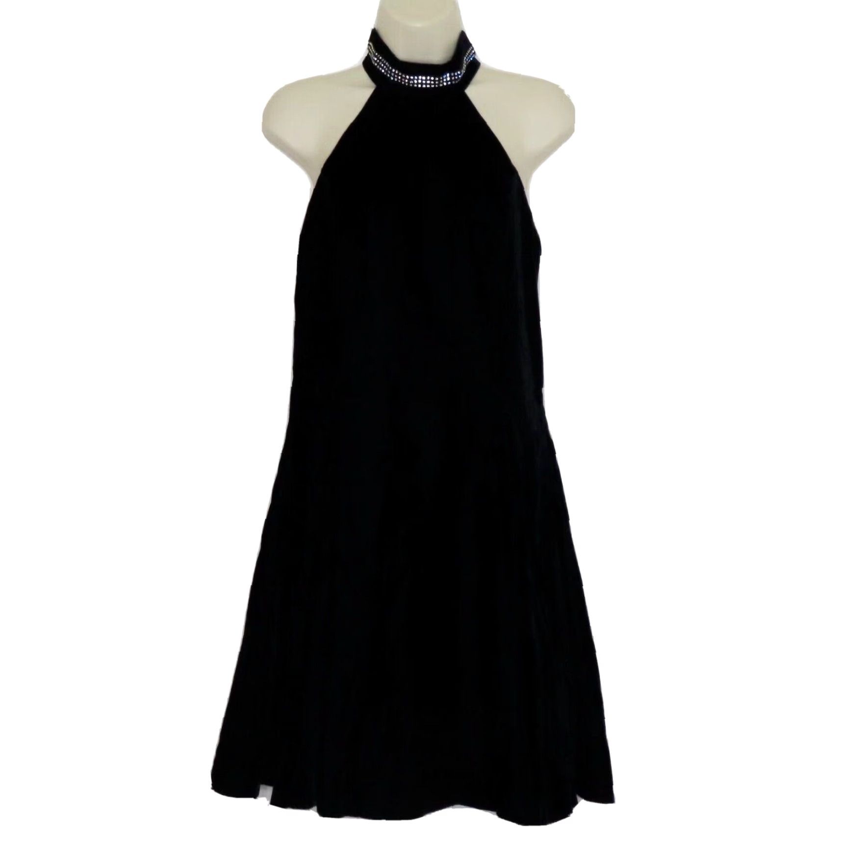 Velvet VINTAGE Hampton Nites Women 8 Black Velvet High Neck Rhinestone Collar 1990s NEW Size M / US 6-8 / IT 42-44 - 8 Thumbnail
