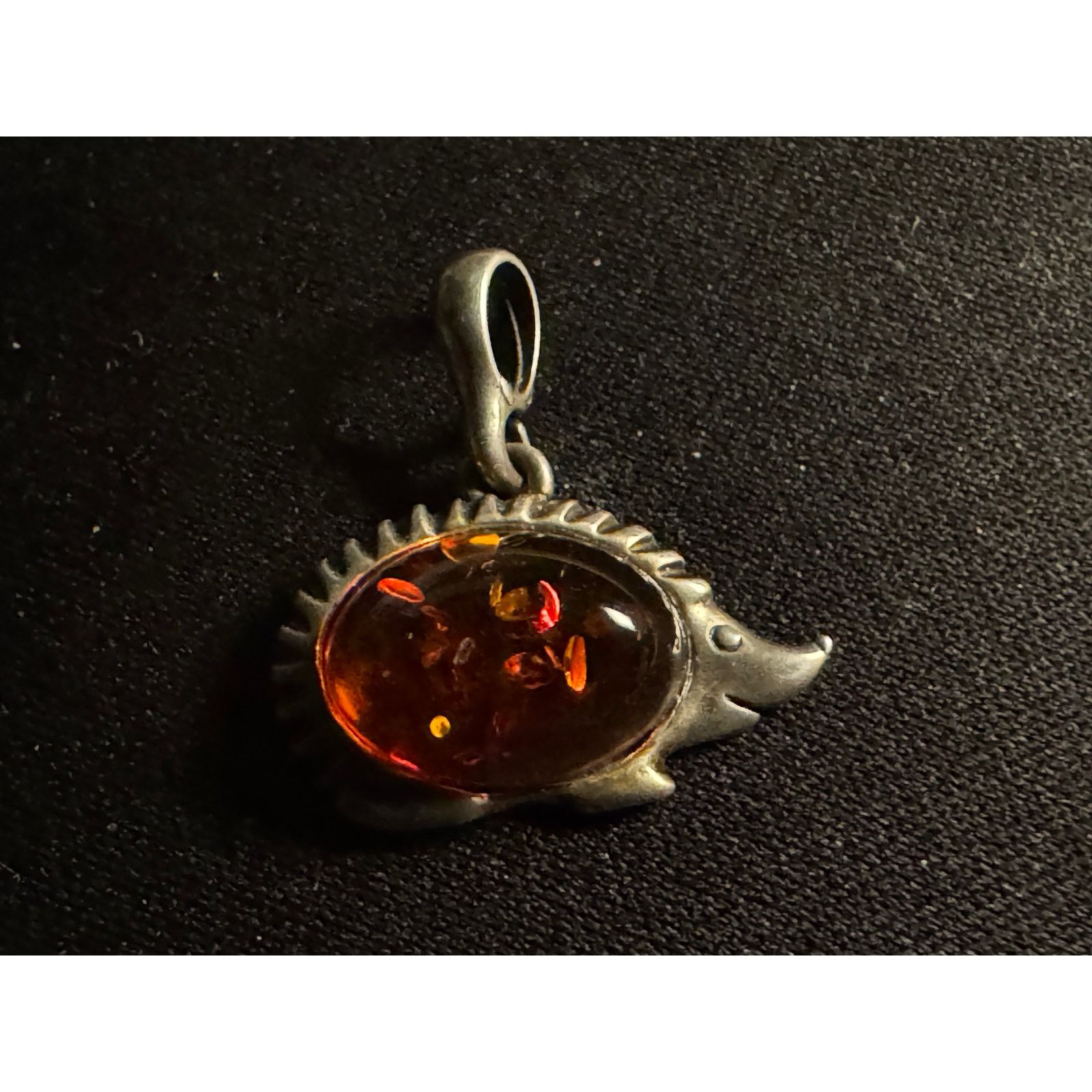 Other Vintage 925 Sterling Silver Hedgehog Pendant w/ Amber Stone Size ONE SIZE - 2 Thumbnail