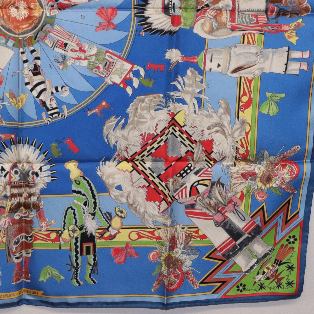 Hermes HERMES Carre 90 Scarf Silk Blue Red "KACHINAS" Auth ki6872M Size ONE SIZE - 22 Thumbnail