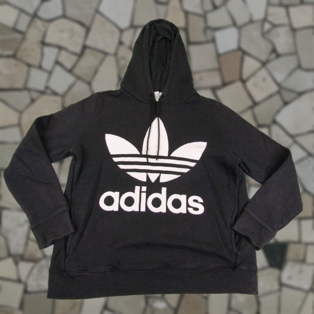 Adidas Adidas Hoodie Women Large Black Trefoil Pullover Sweatshirt Knit Logo Pullover Hooded Pockets Sport Activewear Casual Size L / US 10 / IT 46 - 1 Thumbnail