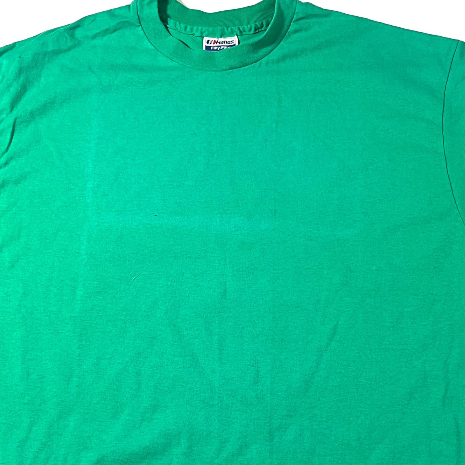 Hanes × Vintage Vintage 1990’s Hanes Single Stitch Green Blank Shirt Large Size US L / EU 52-54 / 3 - 3 Thumbnail