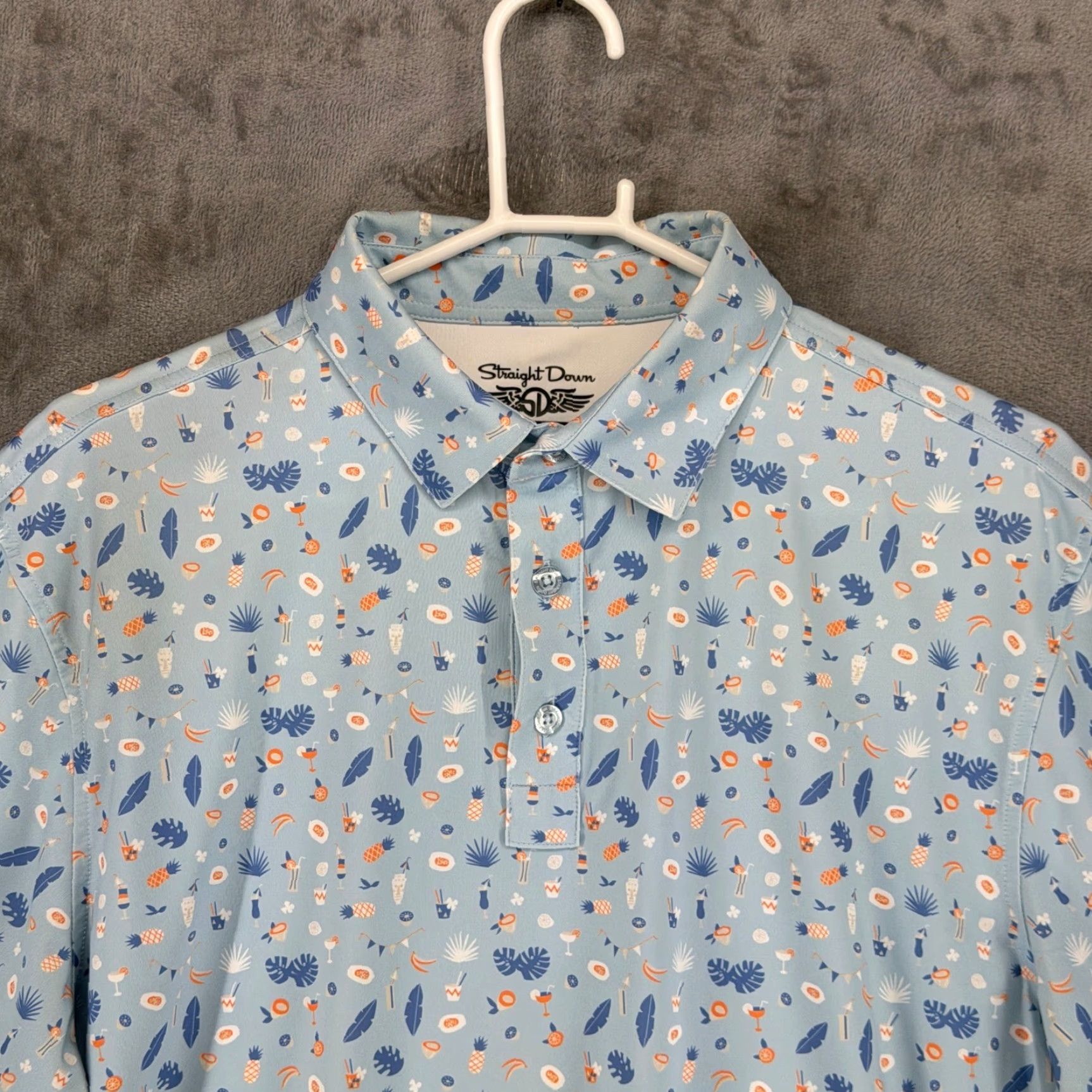 Vintage Straight Down Performance Polo Shirt Mens Large Blue Tropical Cocktail Pineapple Golf Polo Size US L / EU 52-54 / 3 - 2 Thumbnail