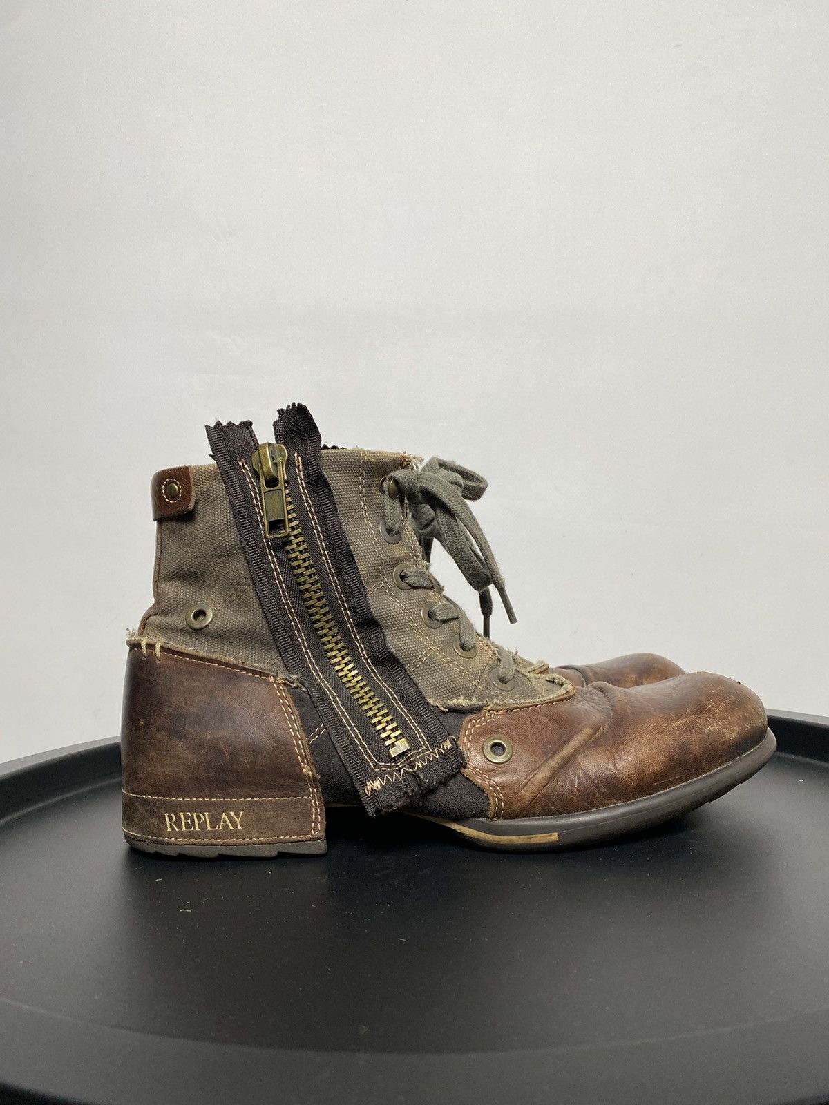Replay × Vintage Replay Double Zip Distress Leather Boots As98 LGB Rick Vibe Size US 8 / EU 41 - 5 Thumbnail